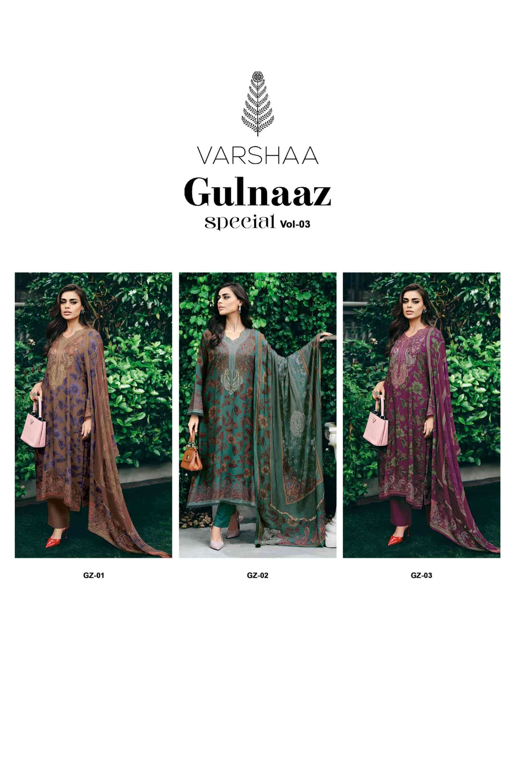 VARSHA GULNAAZ SPECIAL VOL 3 DESIGNER PASHMINA SUIT LATEST CATALOGUE BEST RATE 