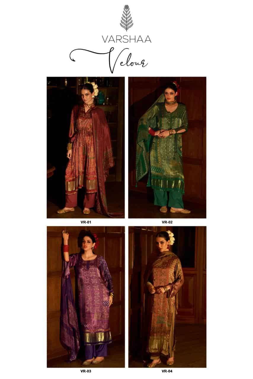 VARSHA VELOUR DESIGNER SILK PARTYWEAR DRESS CATALOGUE WHOLESALER 