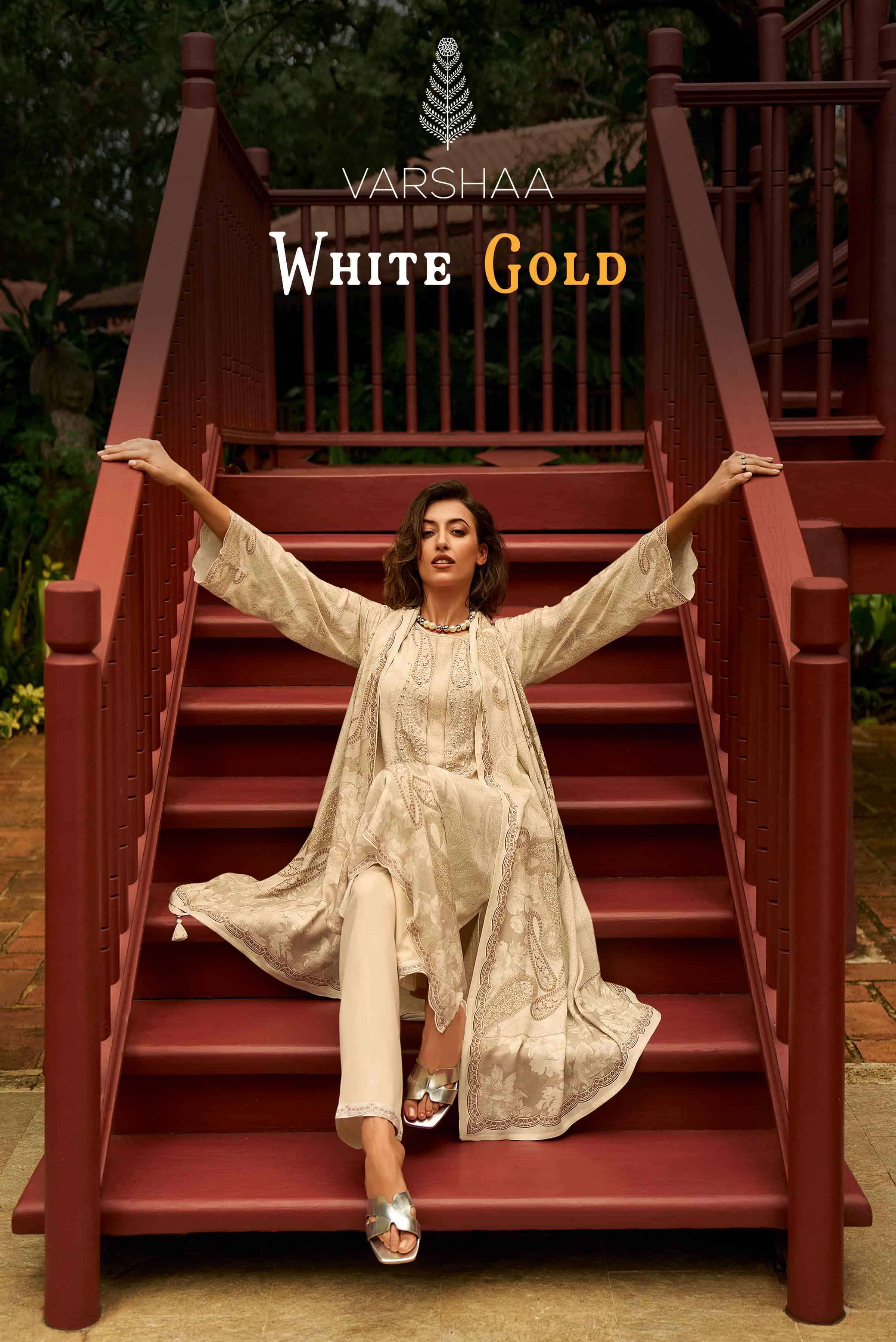 VARSHA WHITE GOLD PASHMINA WINTER SUIT CATALOGUE WHOLESALER IN SURAT 2025