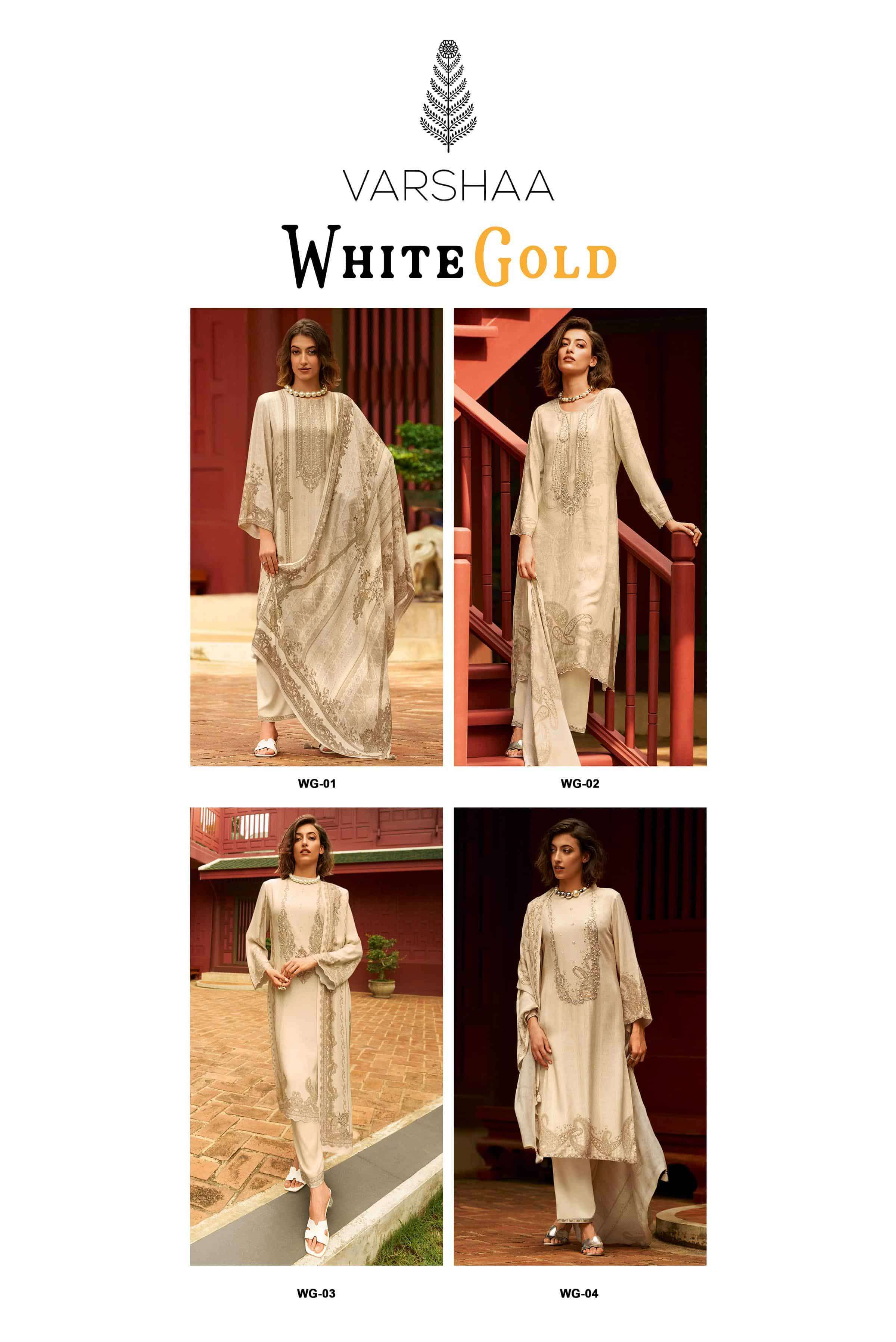 VARSHA WHITE GOLD PASHMINA WINTER SUIT CATALOGUE WHOLESALER IN SURAT 2025