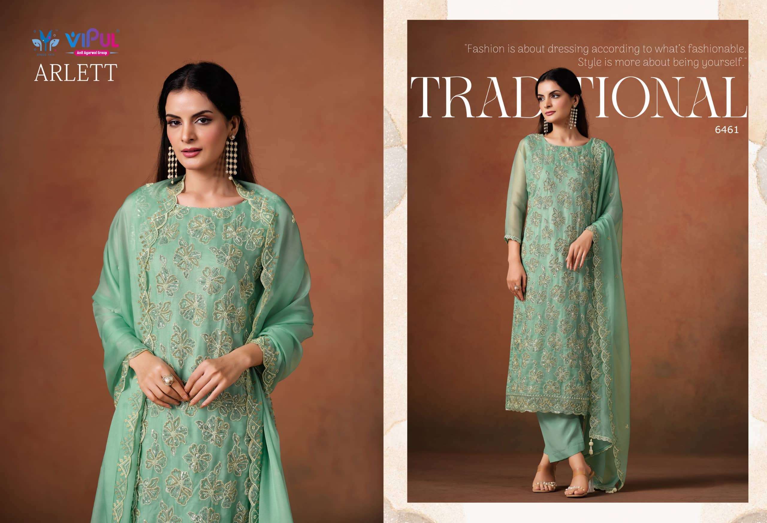 VIPUL FASHION ARLETT DESIGNER WORK ORGANZA PARTYWEAR SUIT CATALOG WHOLESALER 2025