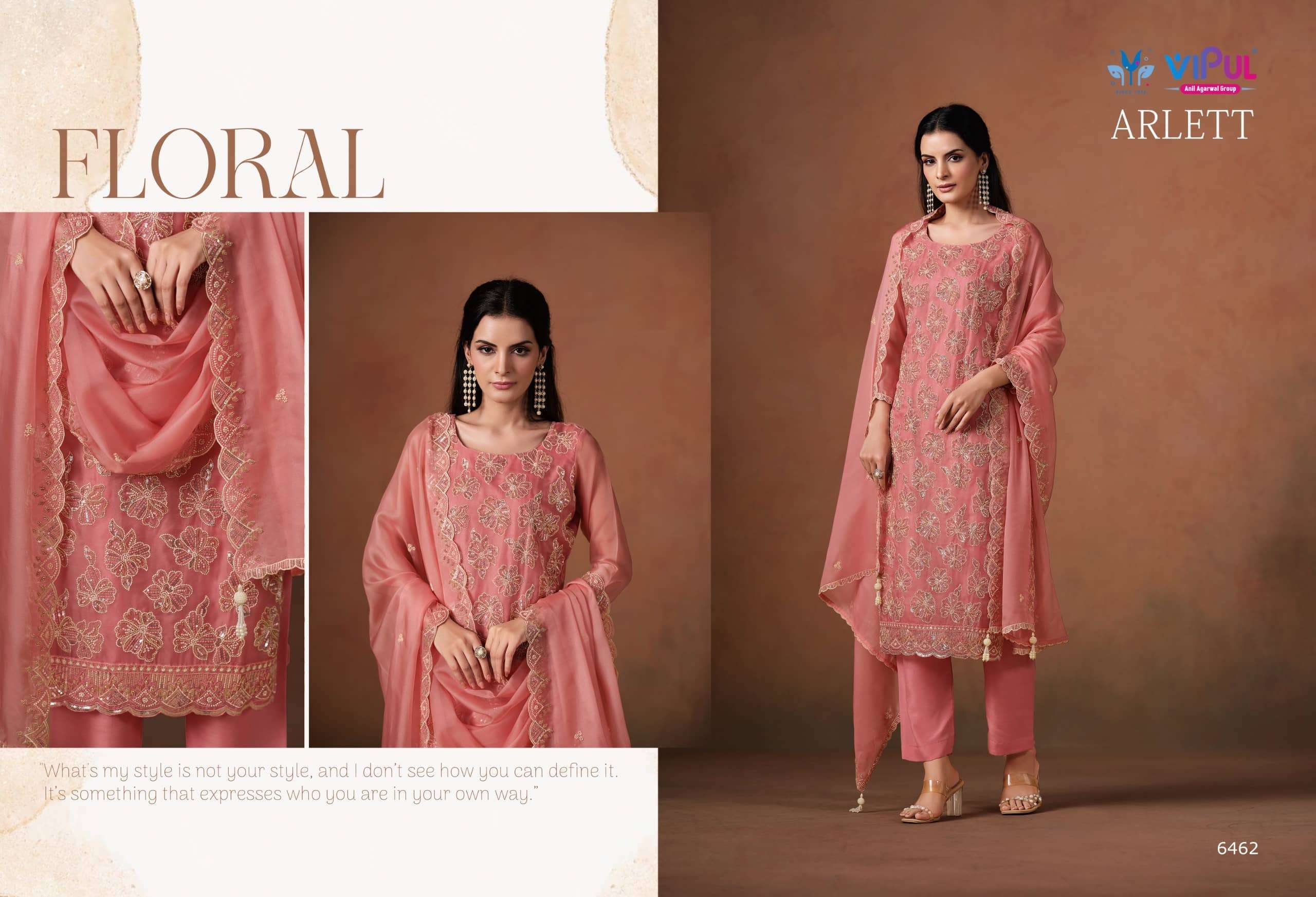 VIPUL FASHION ARLETT DESIGNER WORK ORGANZA PARTYWEAR SUIT CATALOG WHOLESALER 2025