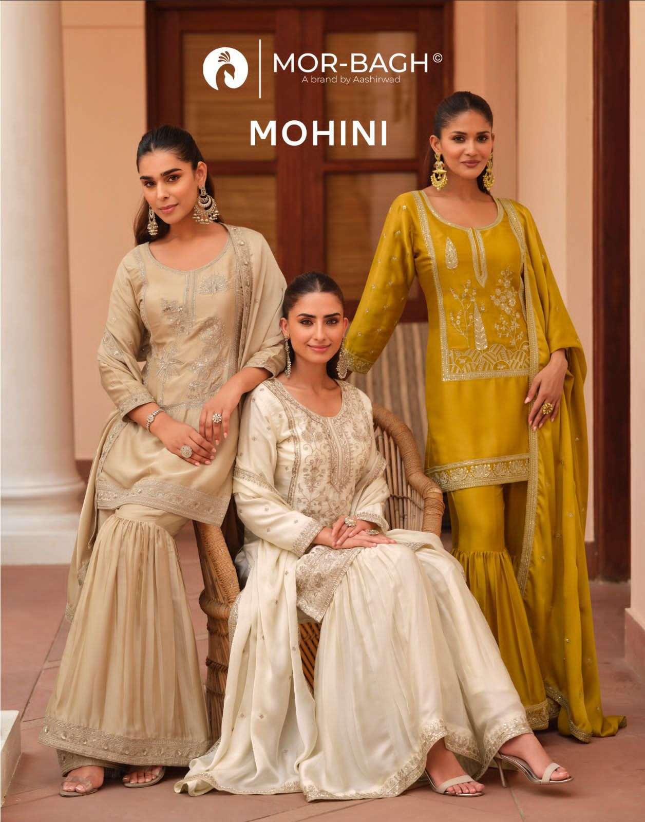 AASHIRWAD CREATION MOHINI 10557 TO 10559 PARTYWEAR SHARARA DRESS LATEST CATALOGUE 2025