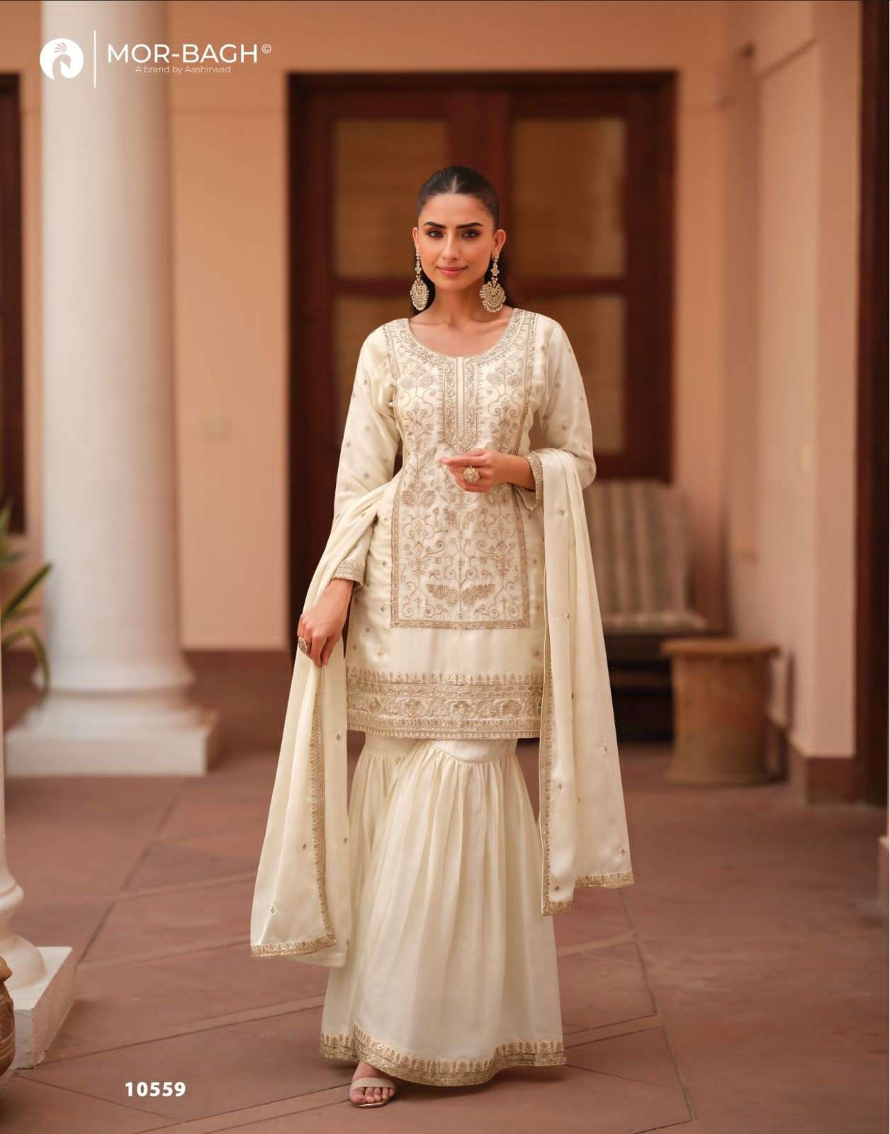 AASHIRWAD CREATION MOHINI 10557 TO 10559 PARTYWEAR SHARARA DRESS LATEST CATALOGUE 2025