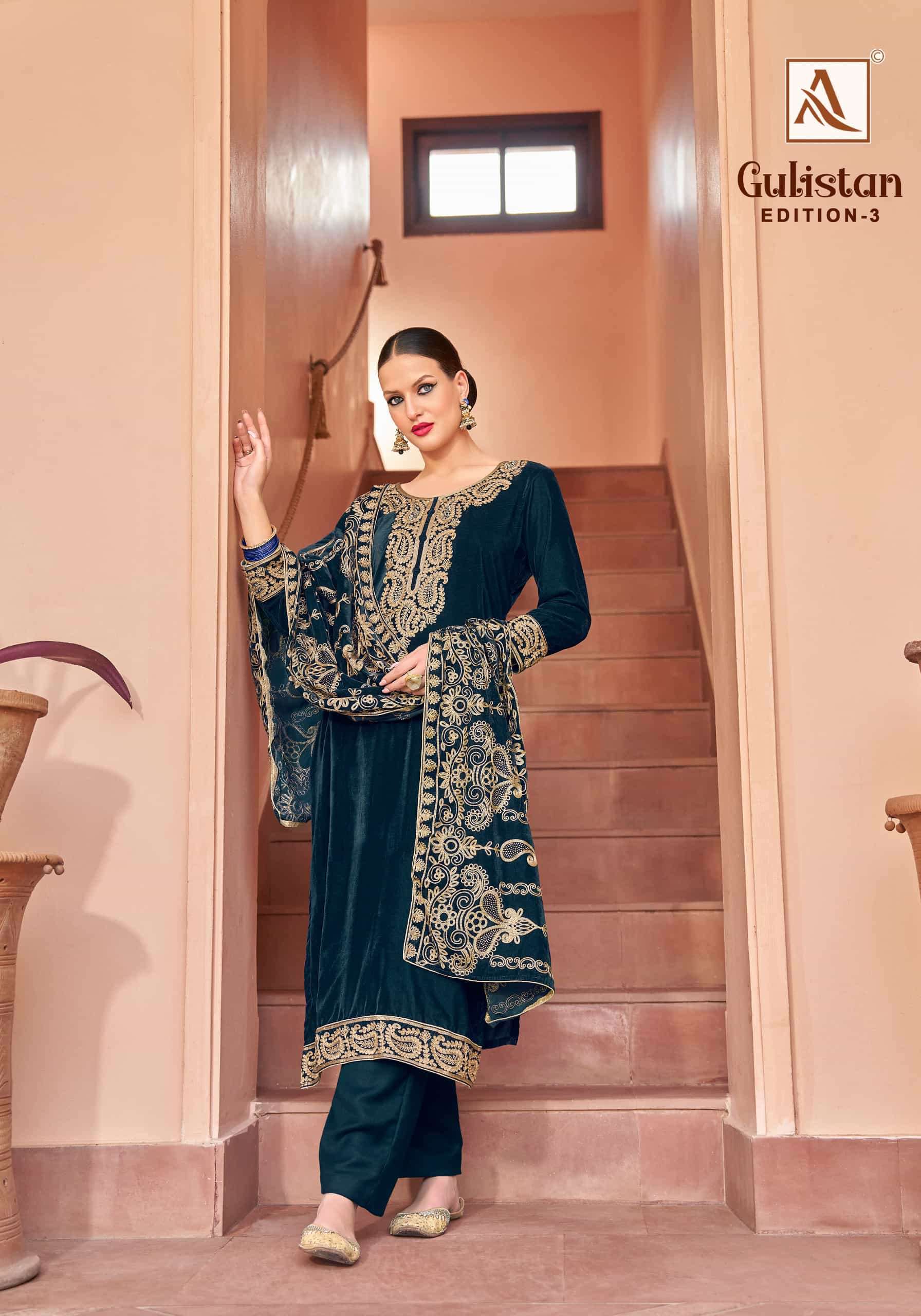 ALOK SUIT GULISTAN EDITION 3 FESTIVE WEAR VELVET DESIGNER SUIT COLLECTION BEST RATE DEALER 