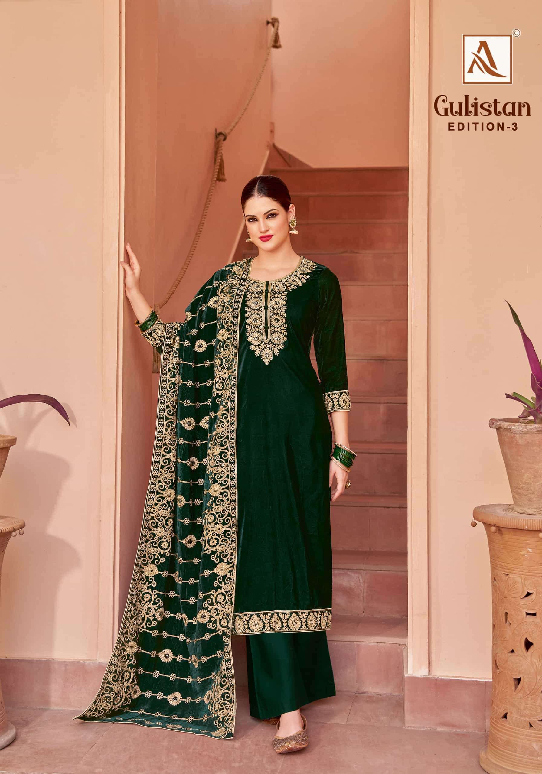 ALOK SUIT GULISTAN EDITION 3 FESTIVE WEAR VELVET DESIGNER SUIT COLLECTION BEST RATE DEALER 