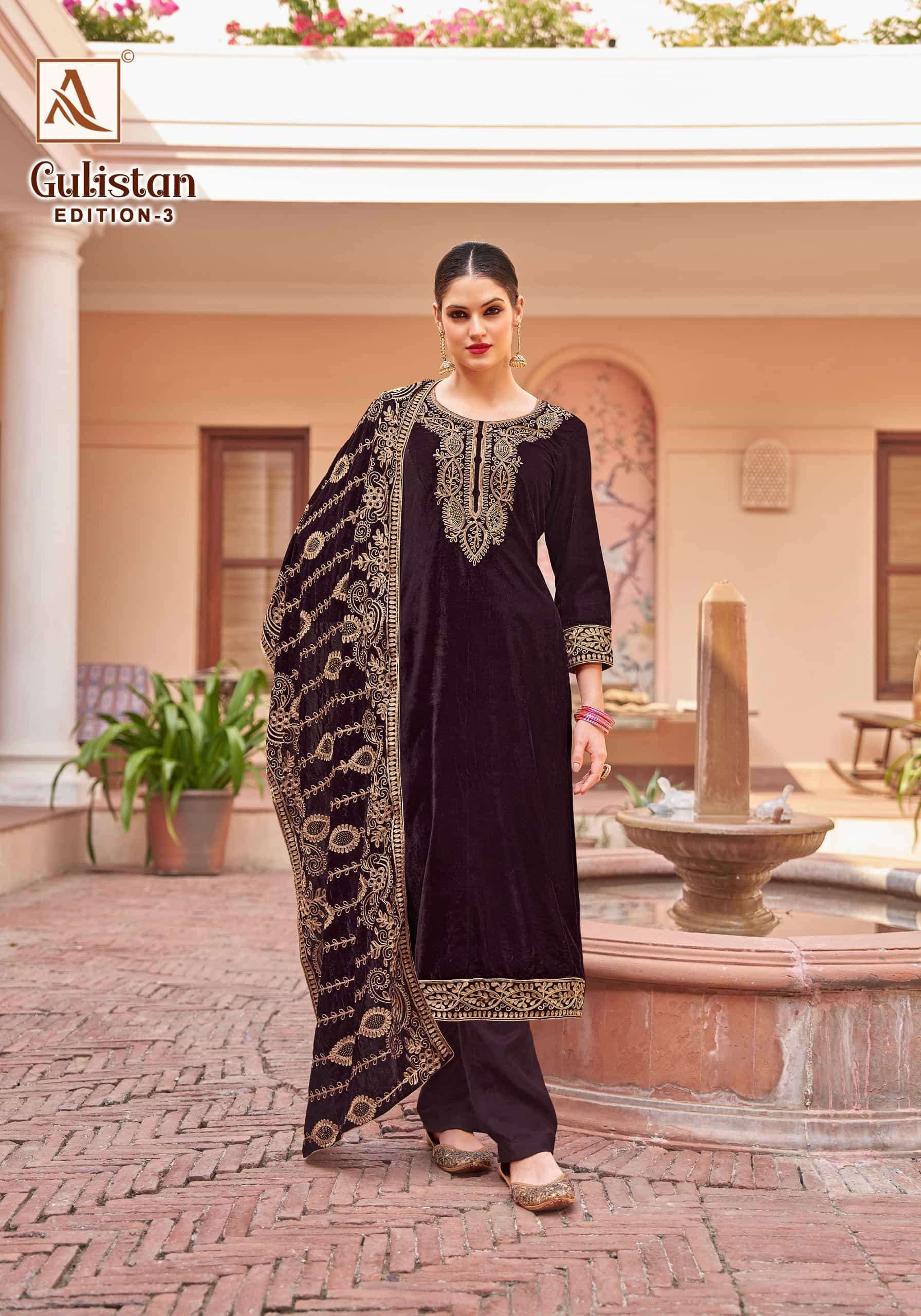 ALOK SUIT GULISTAN EDITION 3 FESTIVE WEAR VELVET DESIGNER SUIT COLLECTION BEST RATE DEALER 