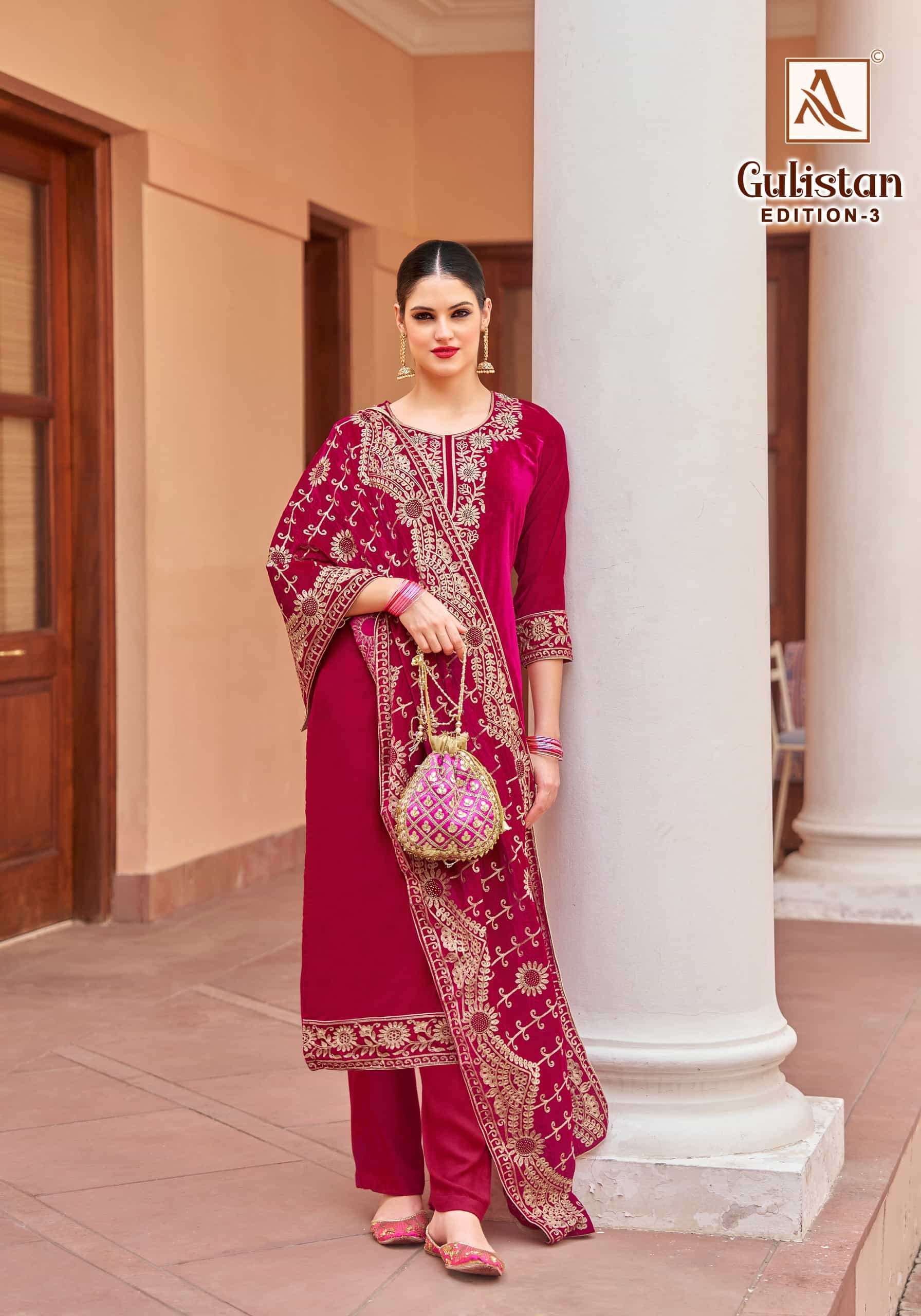 ALOK SUIT GULISTAN EDITION 3 FESTIVE WEAR VELVET DESIGNER SUIT COLLECTION BEST RATE DEALER 