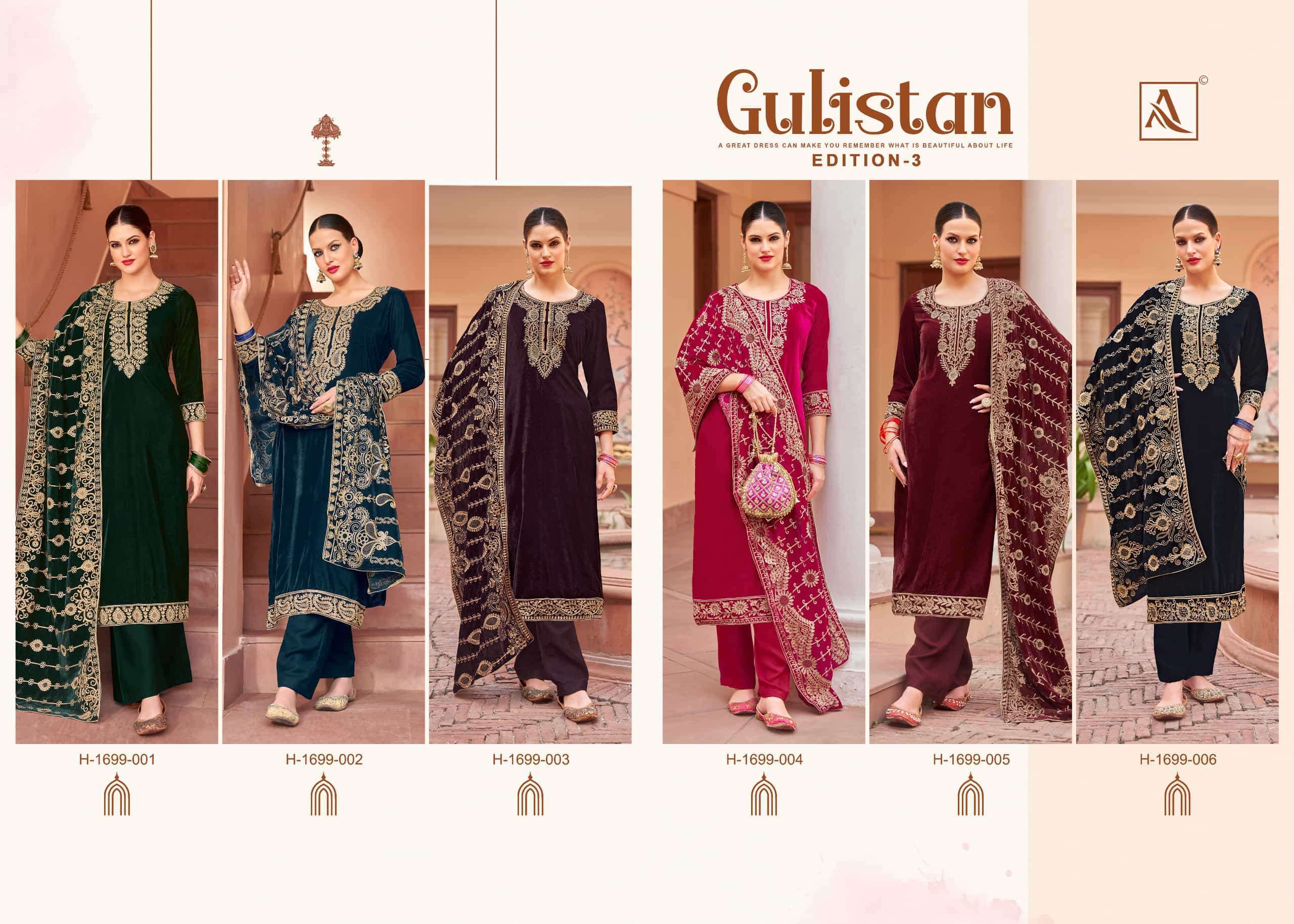 ALOK SUIT GULISTAN EDITION 3 FESTIVE WEAR VELVET DESIGNER SUIT COLLECTION BEST RATE DEALER 