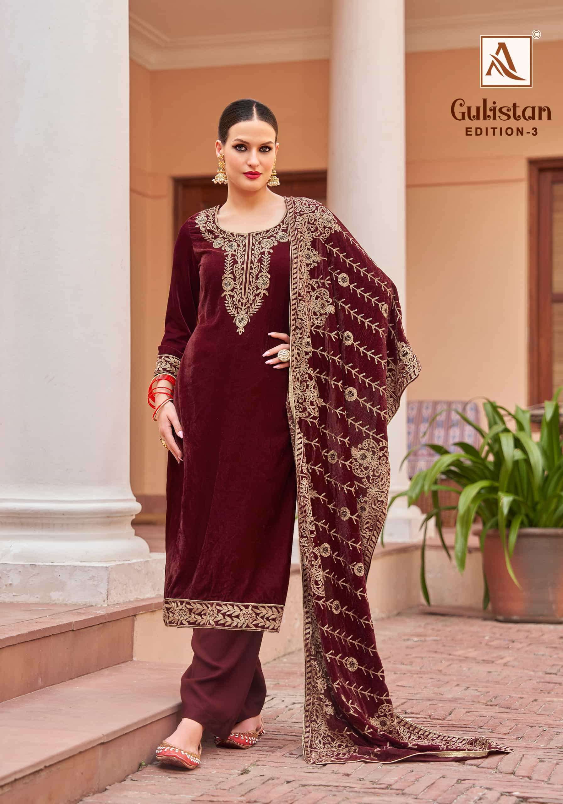 ALOK SUIT GULISTAN EDITION 3 FESTIVE WEAR VELVET DESIGNER SUIT COLLECTION BEST RATE DEALER 