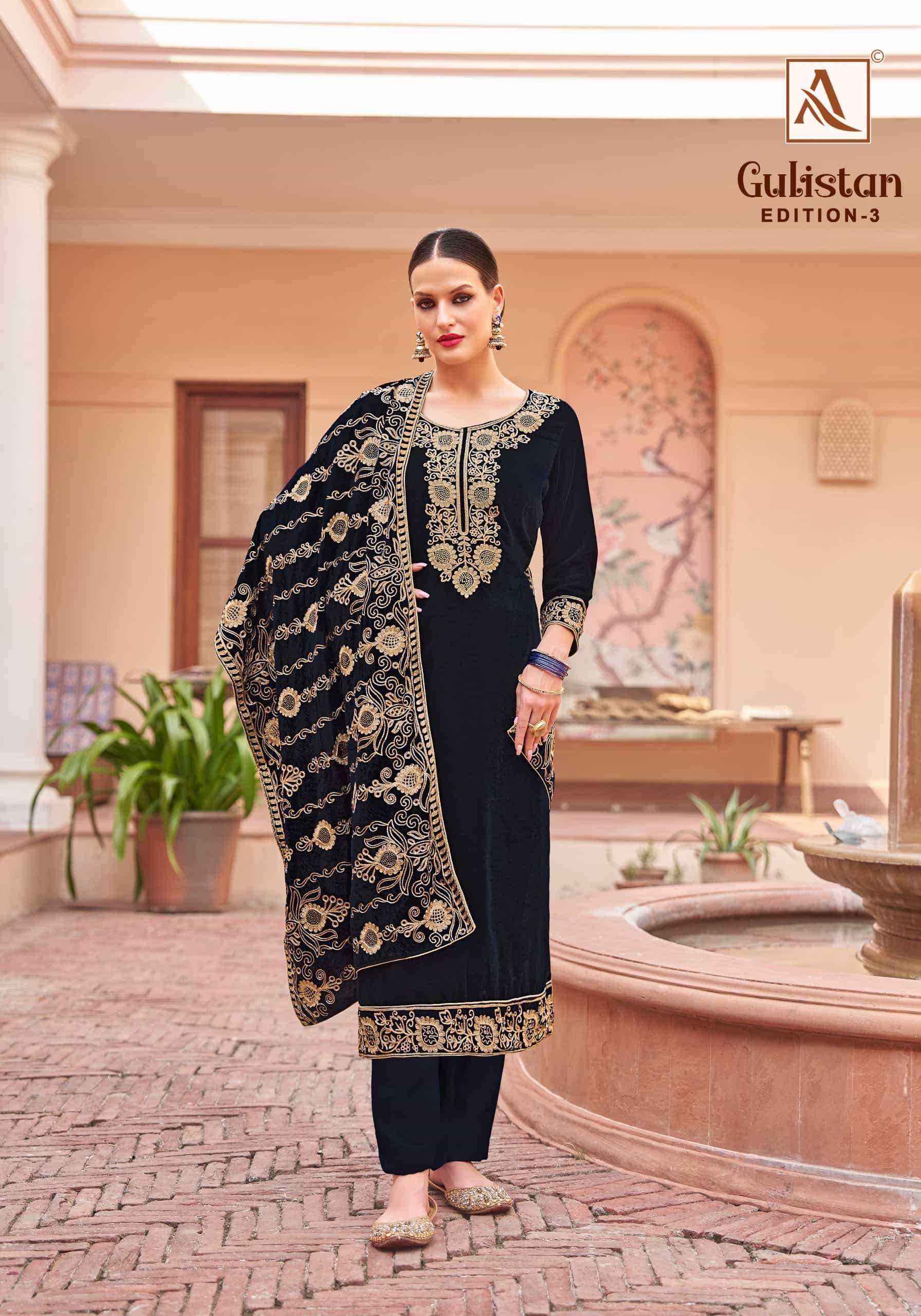 ALOK SUIT GULISTAN EDITION 3 FESTIVE WEAR VELVET DESIGNER SUIT COLLECTION BEST RATE DEALER 