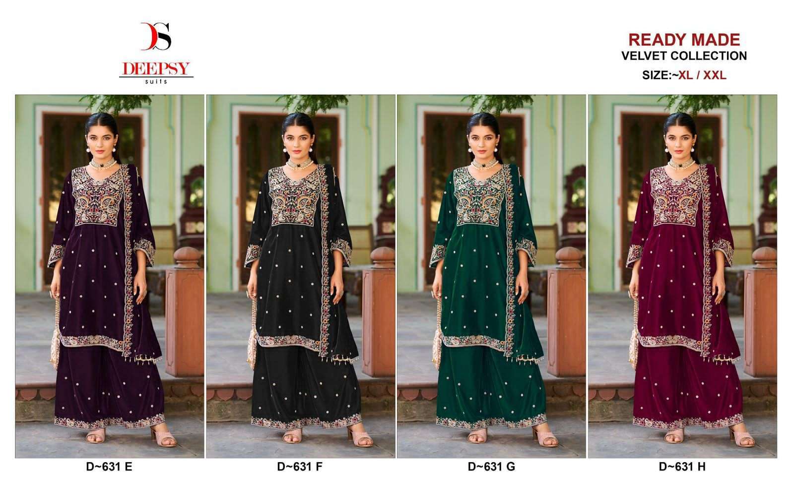 DEEPSY D 631 COLORS READYMADE VELVET SUIT WHOLESALER IN INDIA 