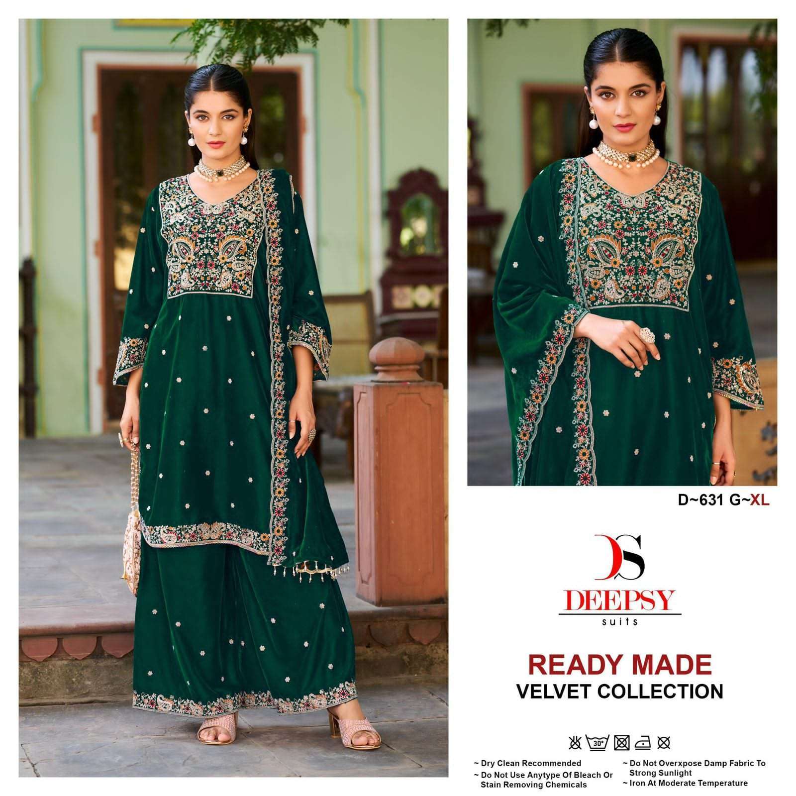DEEPSY D 631 COLORS READYMADE VELVET SUIT WHOLESALER IN INDIA 