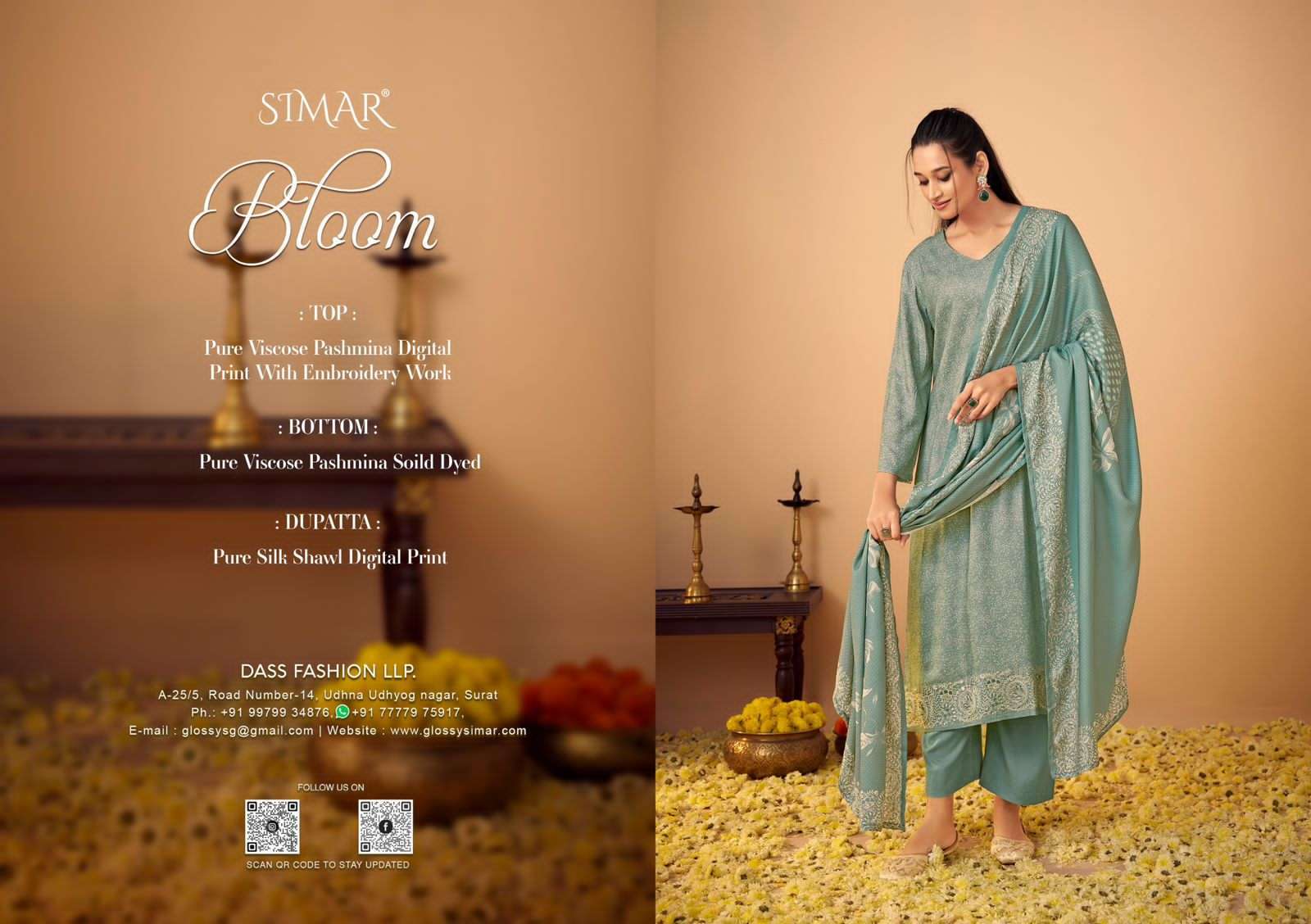GLOSSY SIMAR BLOOM PASHMINA SUIT CATALOGUE BEST RATE 