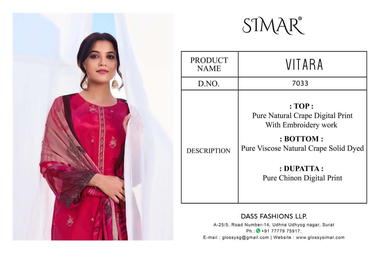 GLOSSY SIMAR VITARA PURE CRAPE PRINTED SUIT CATALOGUE WHOLESALER  2025