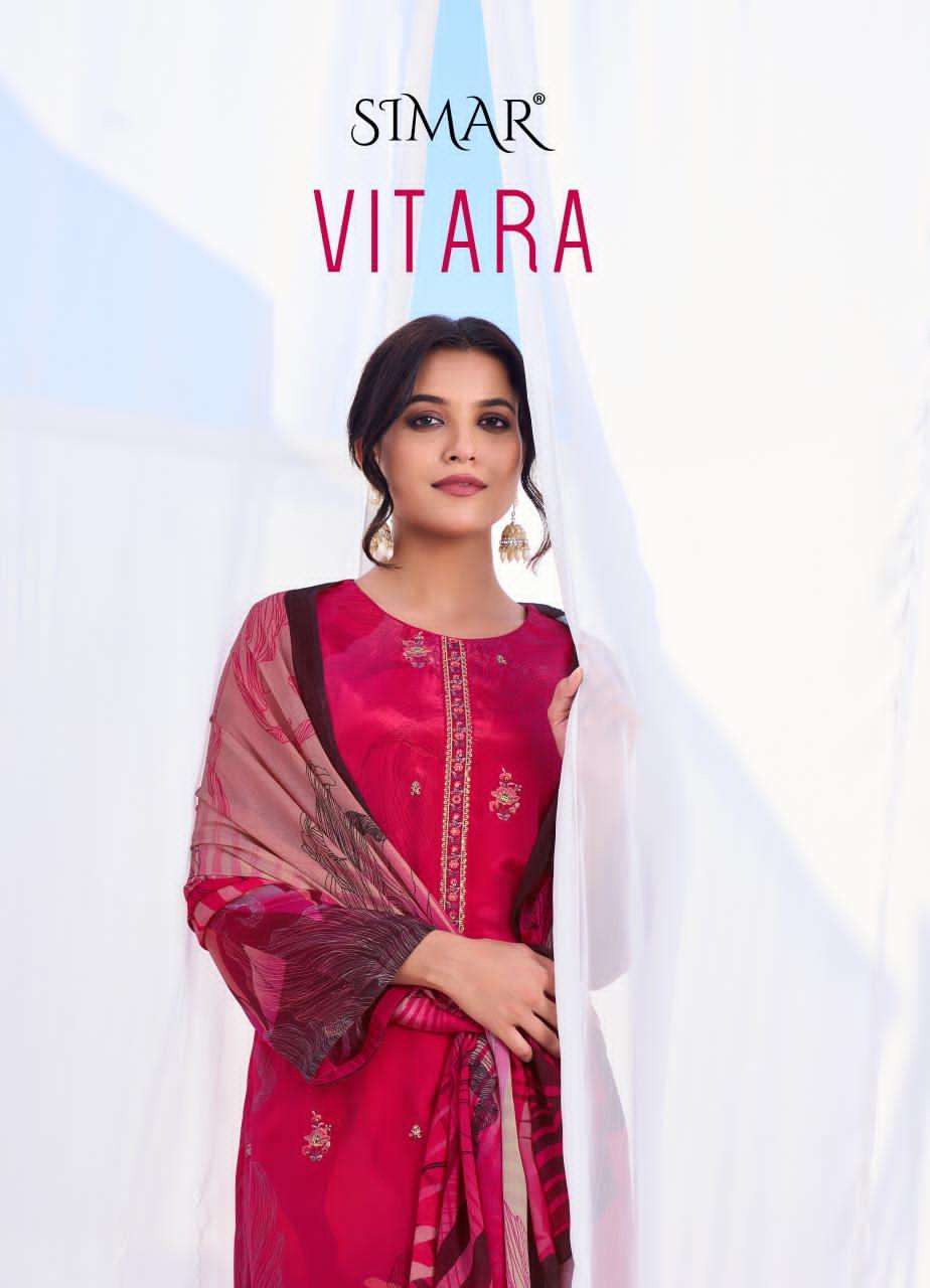 GLOSSY SIMAR VITARA PURE CRAPE PRINTED SUIT CATALOGUE WHOLESALER  2025
