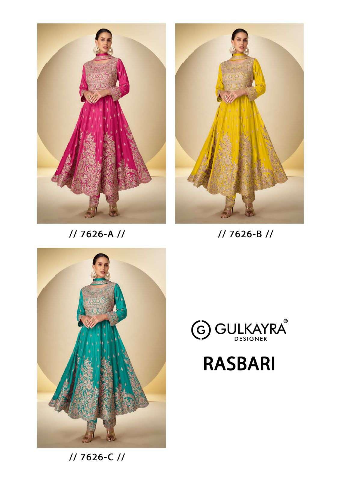 GULKAYARA RASBARI 7626 COLORS READYMADE 3 PIECE DRESS SUPPLIER IN SURAT 2025