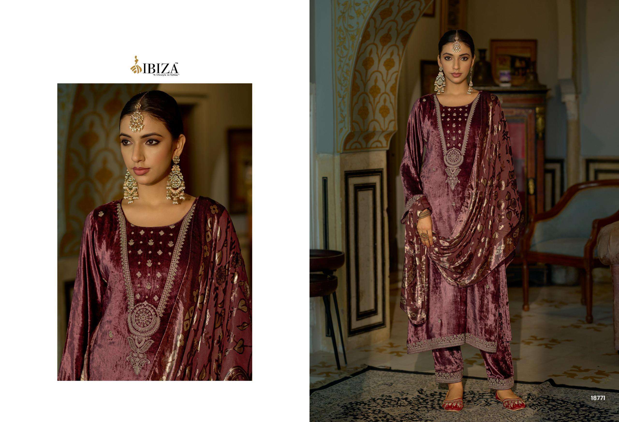 IBIZA JONEM DESIGNER WORK VELVET DRESS CATALOGUE WHOLESALER IN INDIA 