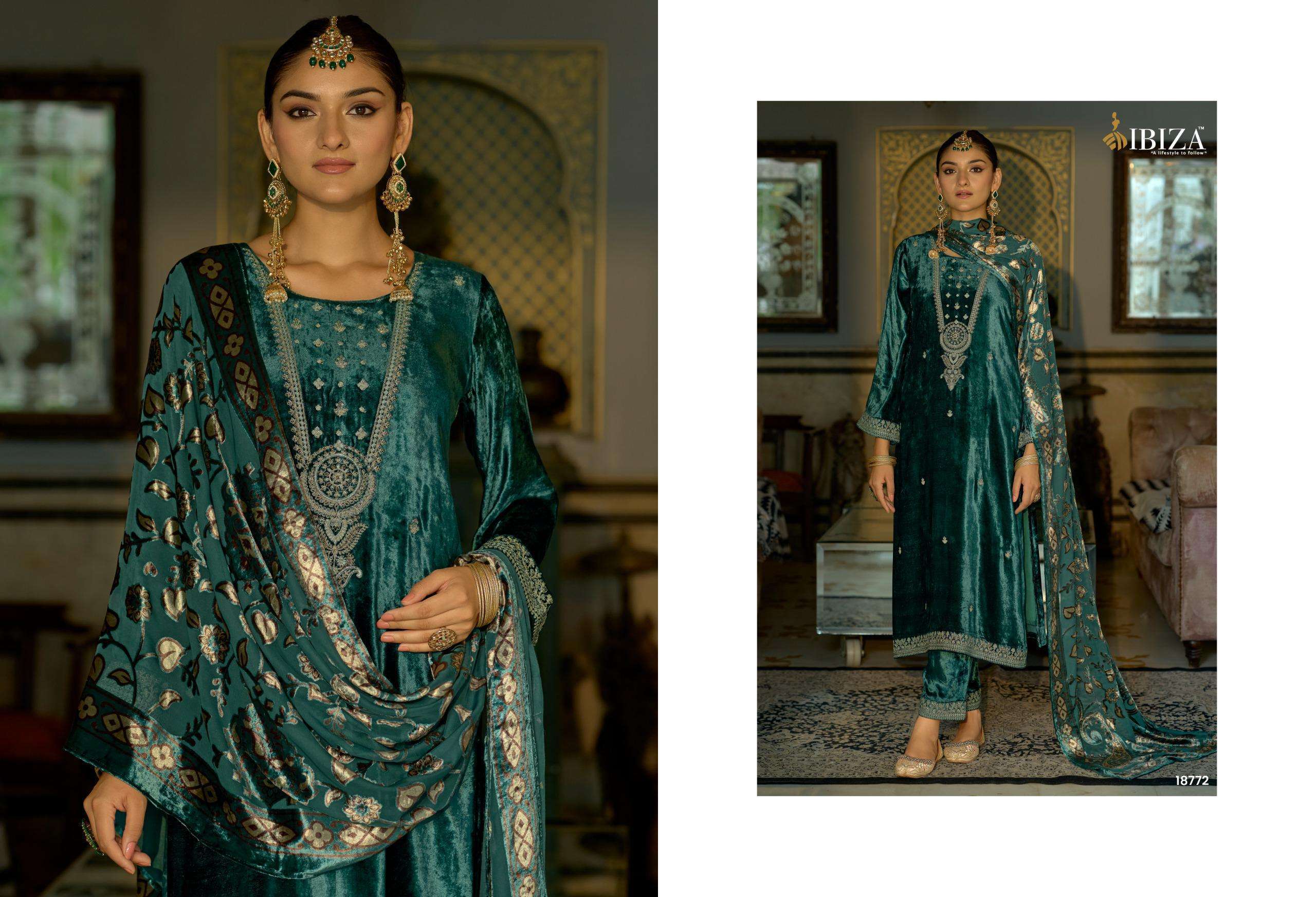 IBIZA JONEM DESIGNER WORK VELVET DRESS CATALOGUE WHOLESALER IN INDIA 