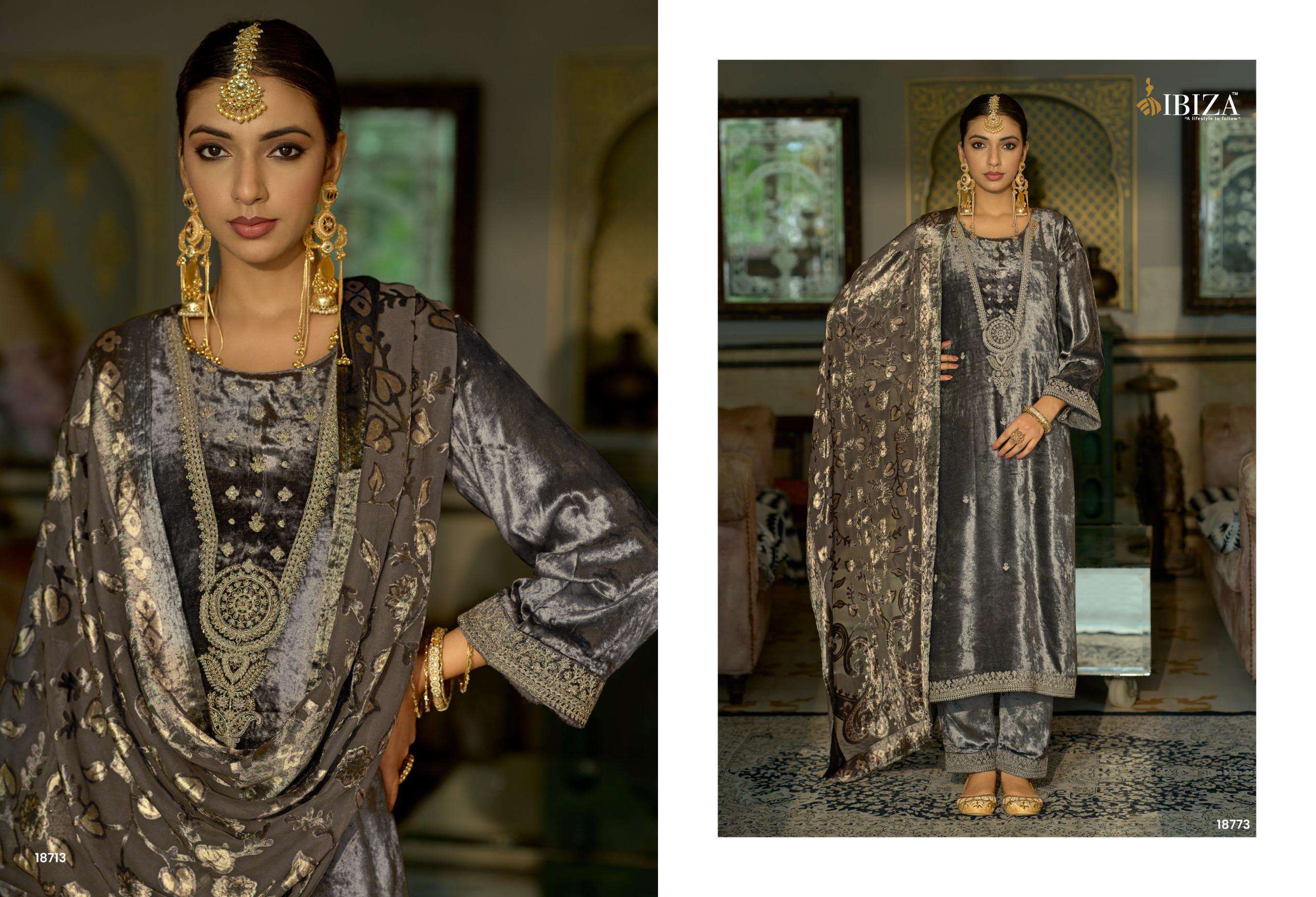 IBIZA JONEM DESIGNER WORK VELVET DRESS CATALOGUE WHOLESALER IN INDIA 
