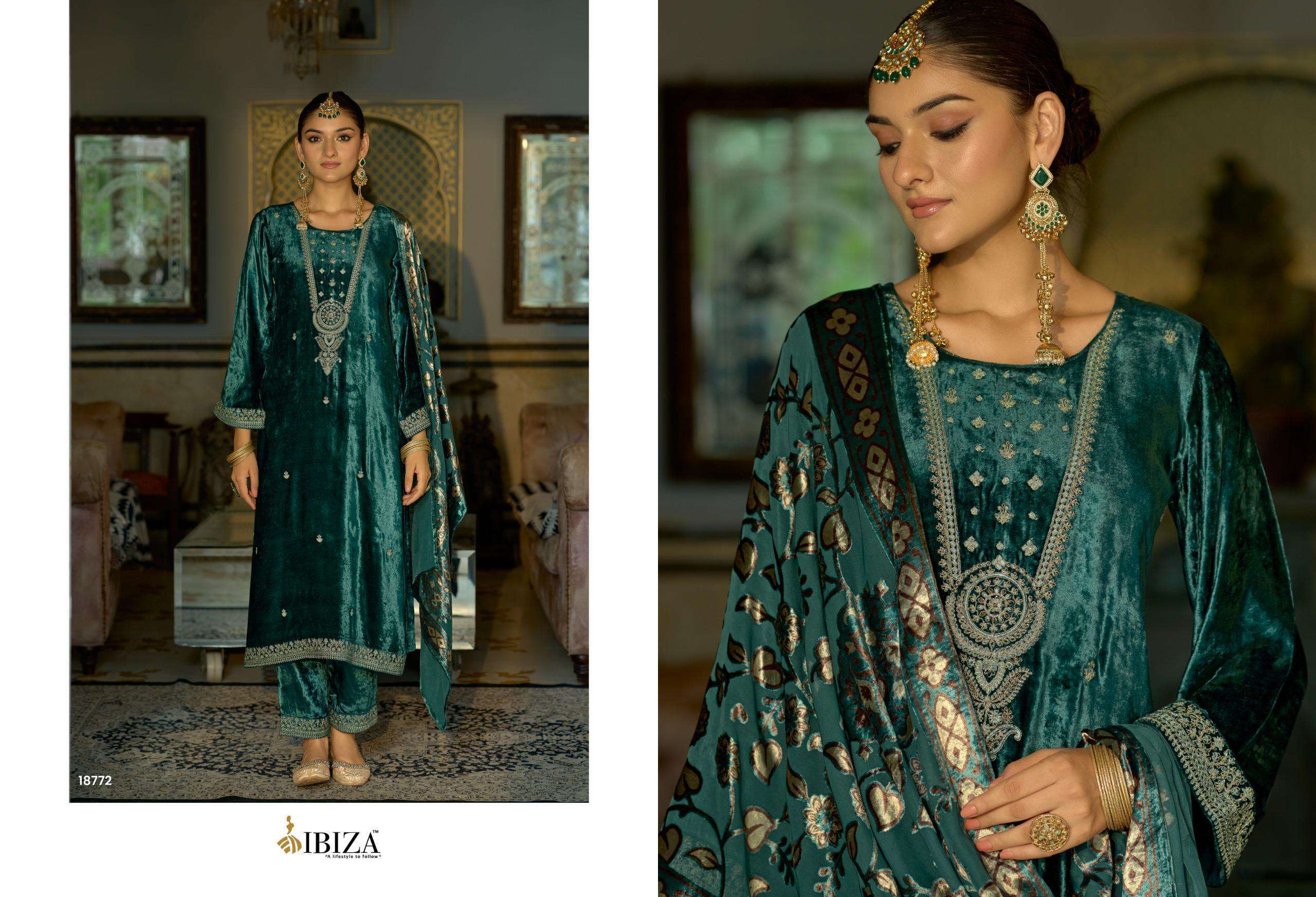 IBIZA JONEM DESIGNER WORK VELVET DRESS CATALOGUE WHOLESALER IN INDIA 