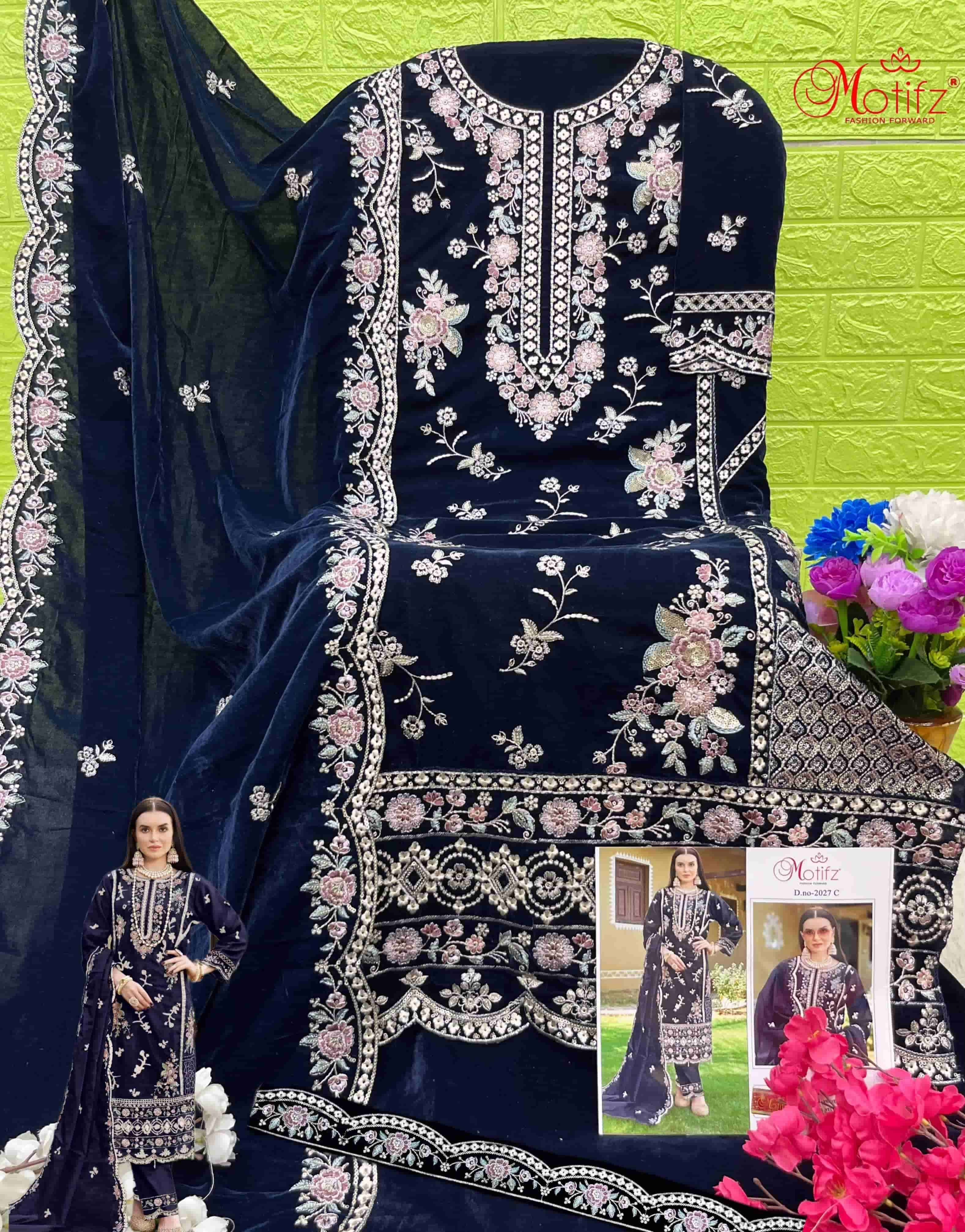 MOTIFZ D 2040 COLORS DESIGNER PAKISTANI VELVET SUIT WHOLESALER IN INDIA 