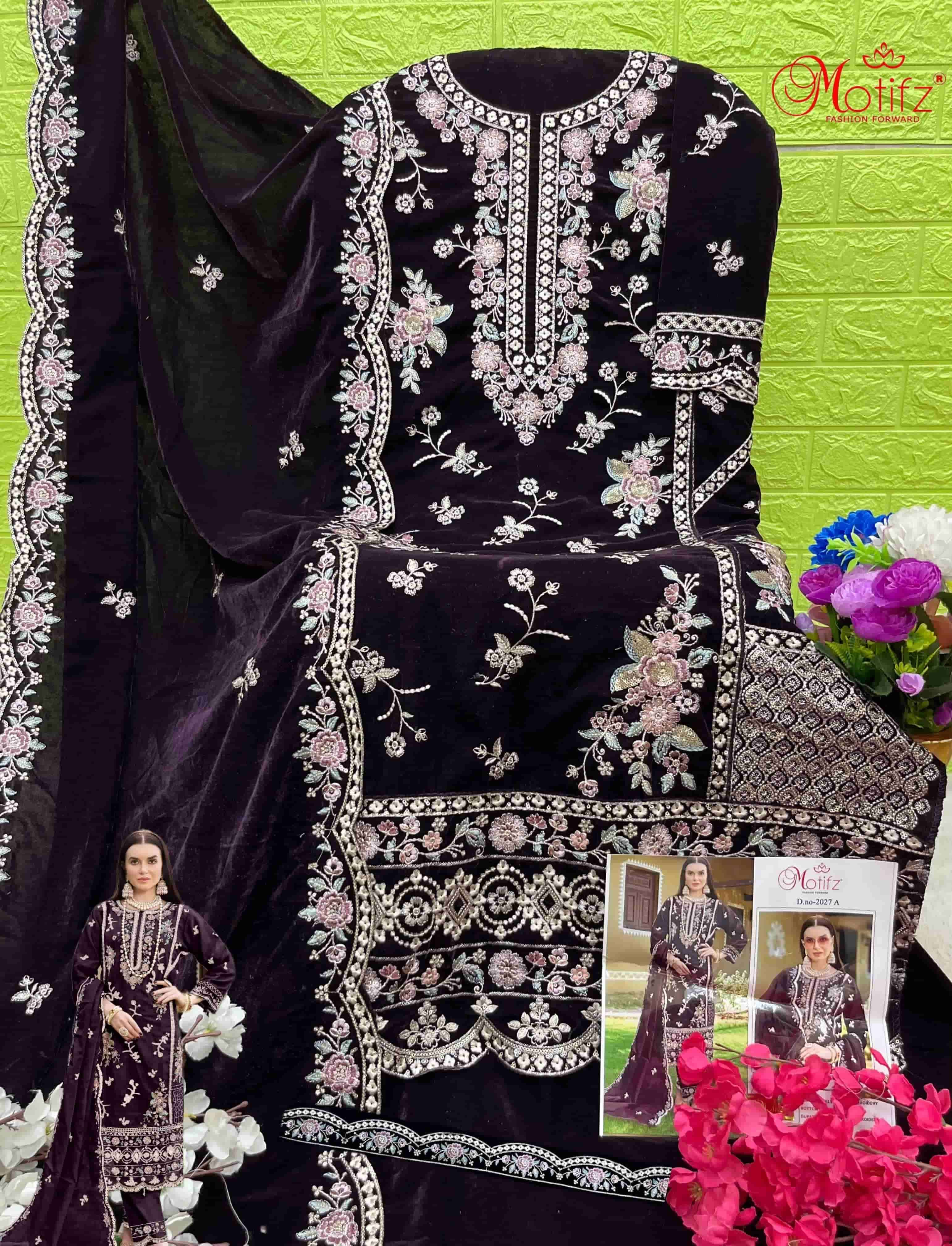 MOTIFZ D 2040 COLORS DESIGNER PAKISTANI VELVET SUIT WHOLESALER IN INDIA 
