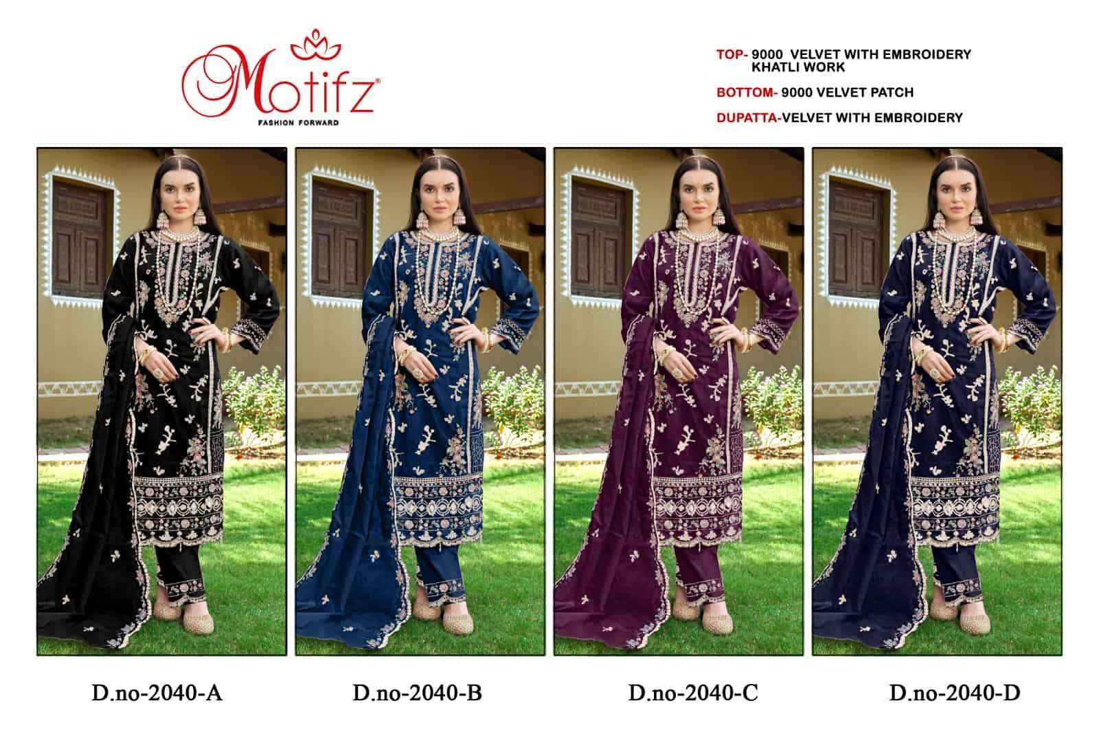 MOTIFZ D 2040 COLORS DESIGNER PAKISTANI VELVET SUIT WHOLESALER IN INDIA 