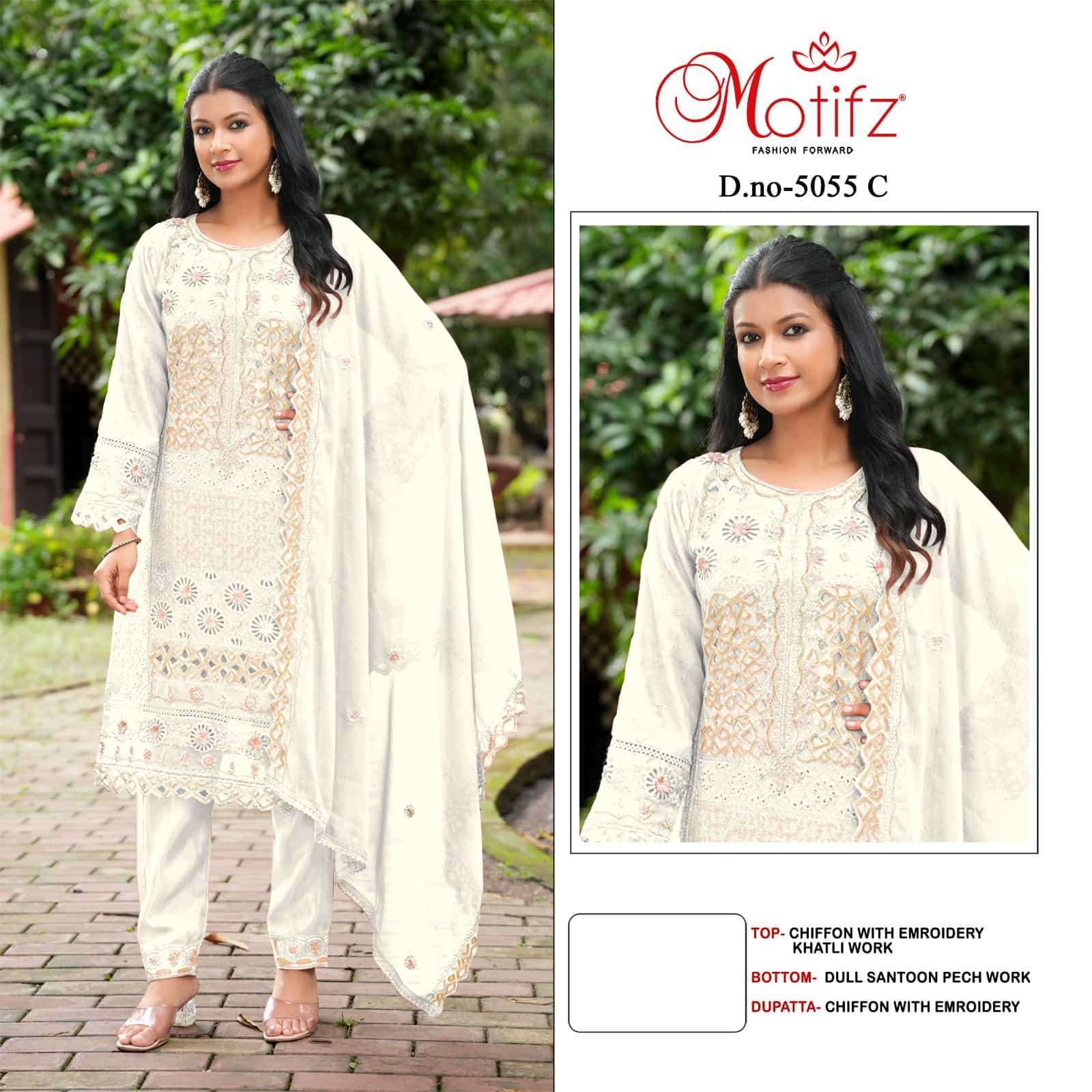 MOTIFZ D 5055 COLORS PAKISTANI CHIFFON DESIGNER SUIT CATALOGUE WHOLESALER 2025