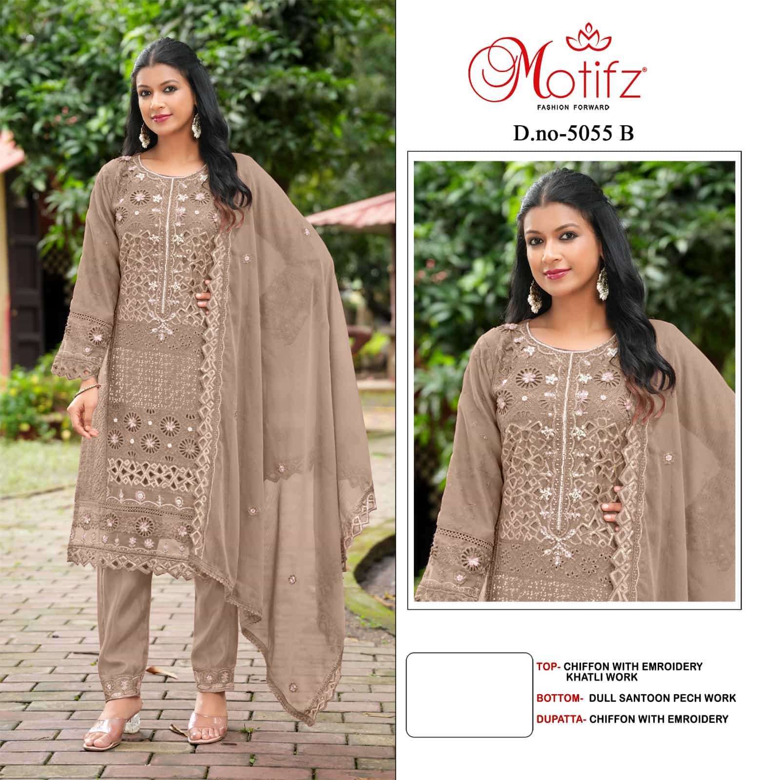 MOTIFZ D 5055 COLORS PAKISTANI CHIFFON DESIGNER SUIT CATALOGUE WHOLESALER 2025
