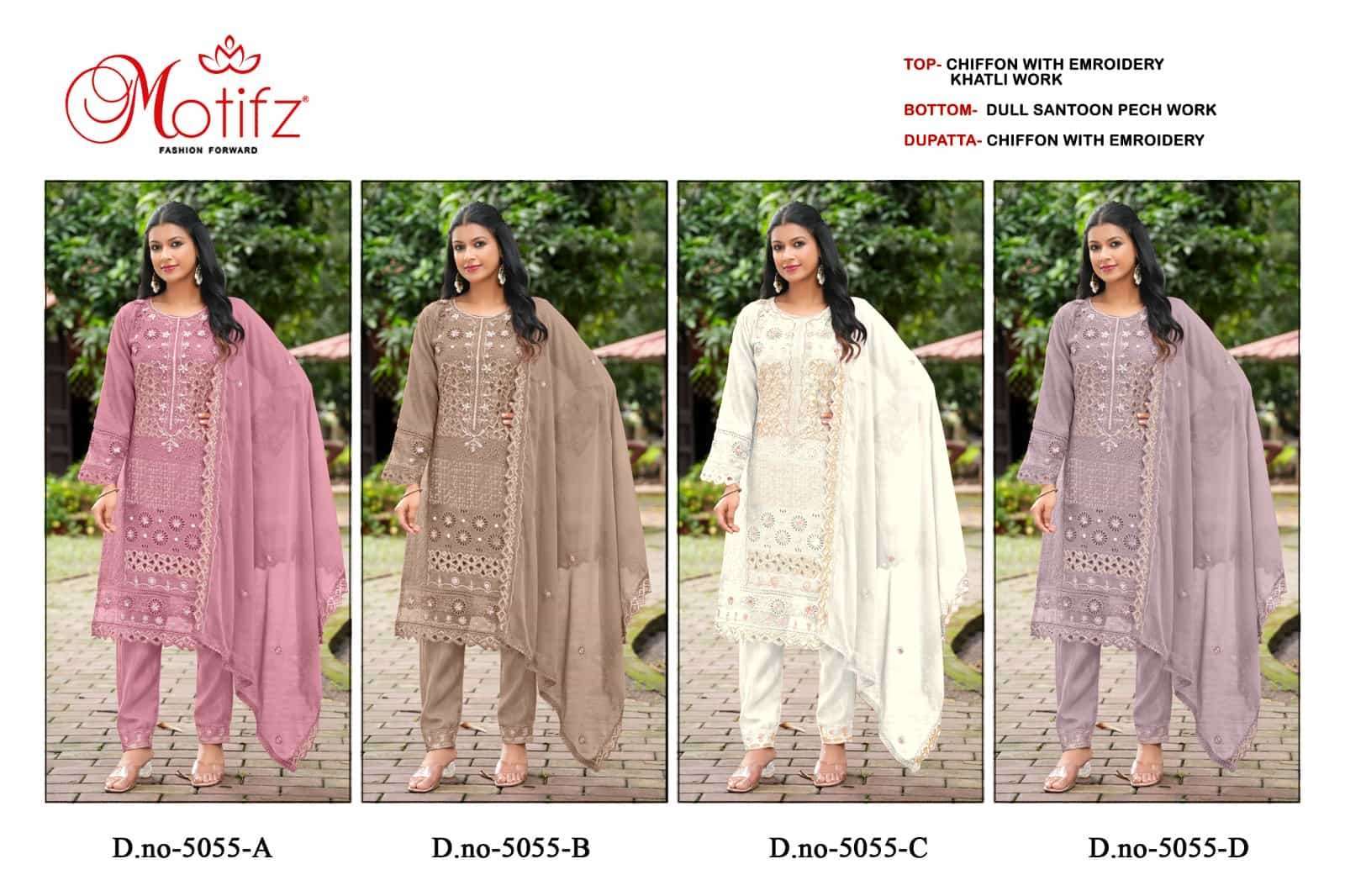 MOTIFZ D 5055 COLORS PAKISTANI CHIFFON DESIGNER SUIT CATALOGUE WHOLESALER 2025
