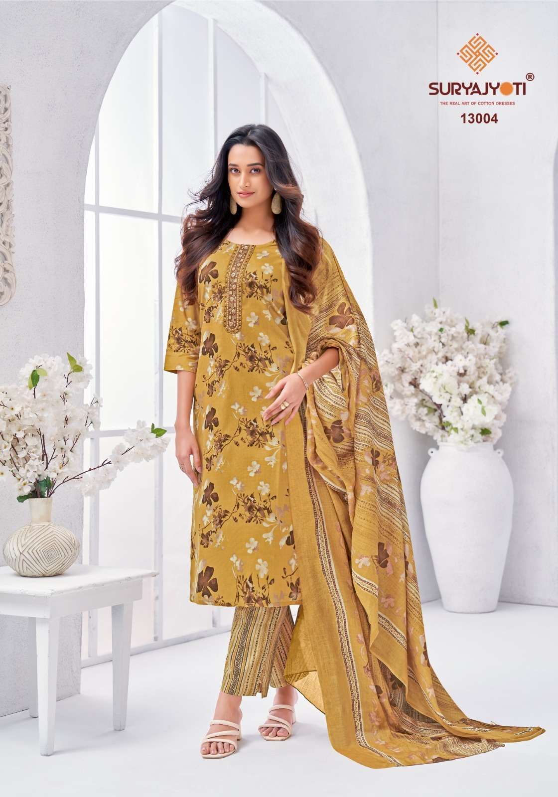 SURYAJYOTI LATEST CATALOGUE NIKHAAR VOL 13 READYMADE COTTON 3 PIECE SET WHOLESALER 
