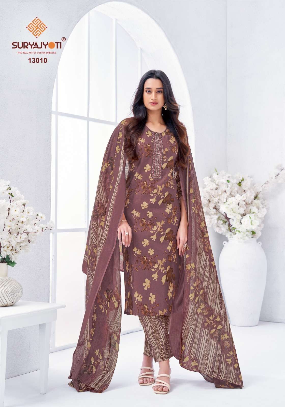 SURYAJYOTI LATEST CATALOGUE NIKHAAR VOL 13 READYMADE COTTON 3 PIECE SET WHOLESALER 
