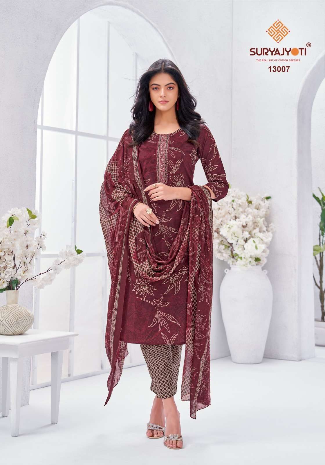 SURYAJYOTI LATEST CATALOGUE NIKHAAR VOL 13 READYMADE COTTON 3 PIECE SET WHOLESALER 