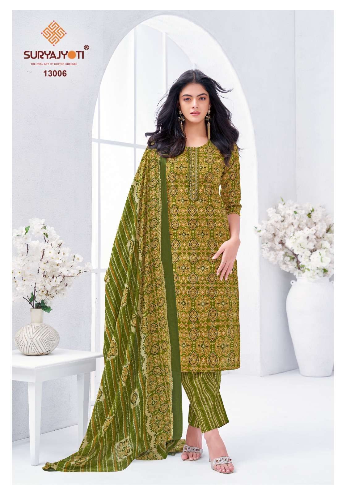 SURYAJYOTI LATEST CATALOGUE NIKHAAR VOL 13 READYMADE COTTON 3 PIECE SET WHOLESALER 
