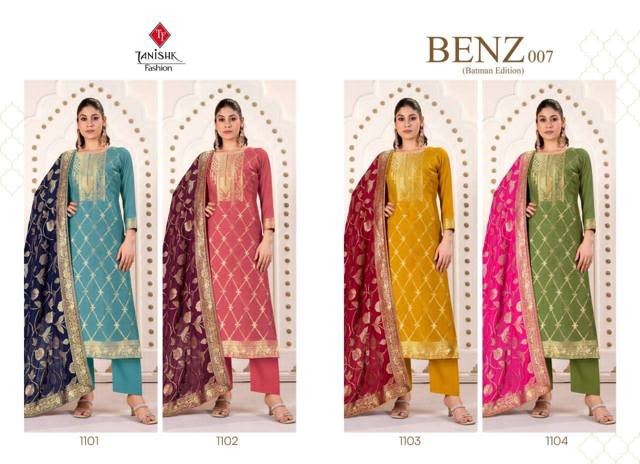 TANISHK LATEST CATALOGUE BENZ 007 PURE MUSLIN JACQUARD DESIGNER SUIT WHOLESALER IN INDIA 2025