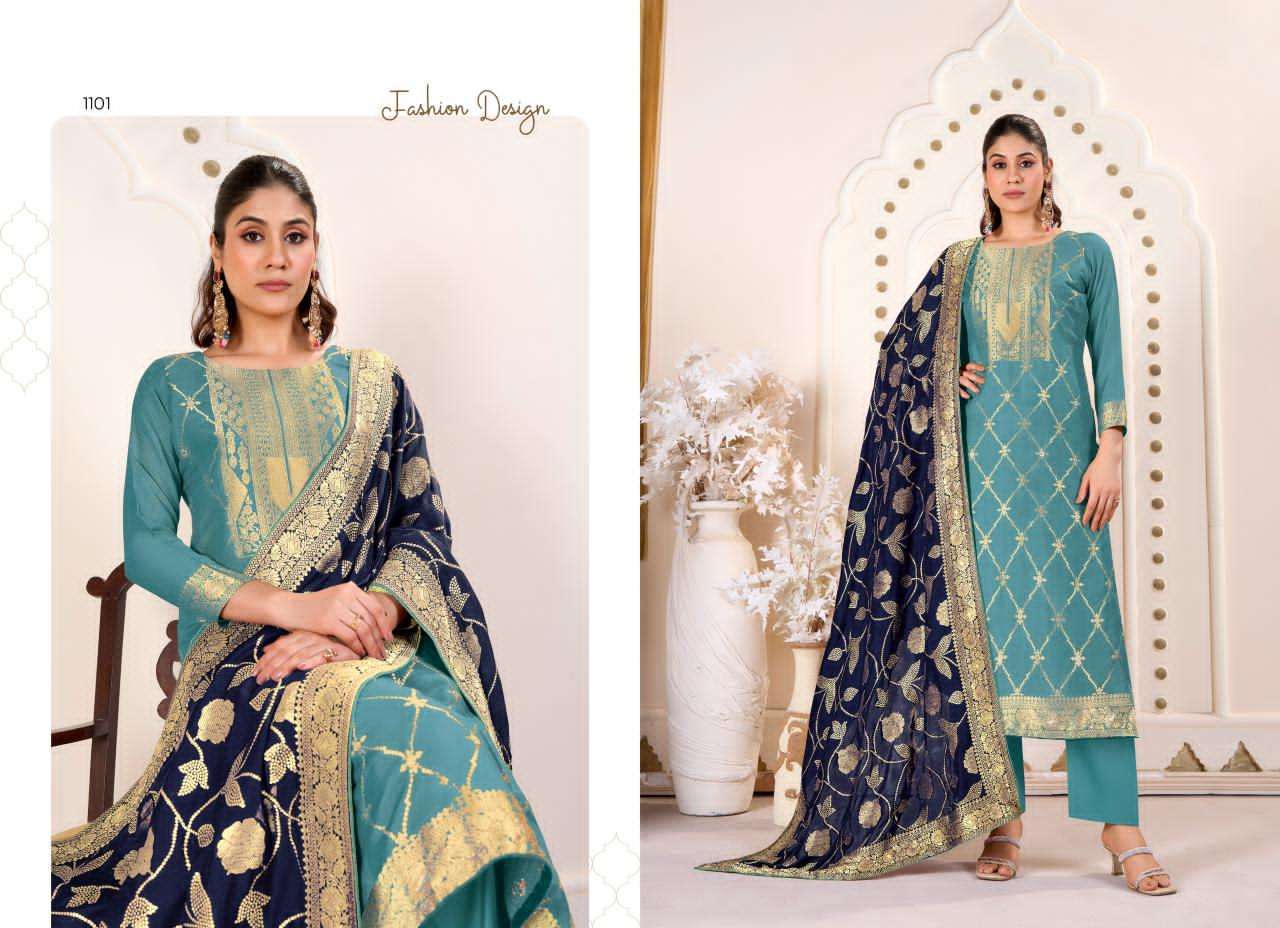 TANISHK LATEST CATALOGUE BENZ 007 PURE MUSLIN JACQUARD DESIGNER SUIT WHOLESALER IN INDIA 2025