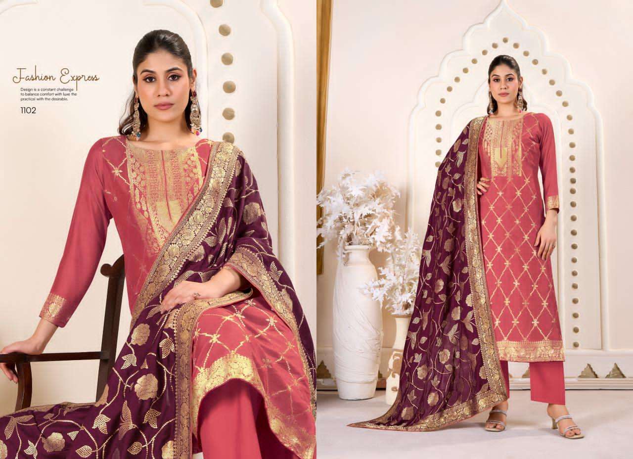 TANISHK LATEST CATALOGUE BENZ 007 PURE MUSLIN JACQUARD DESIGNER SUIT WHOLESALER IN INDIA 2025