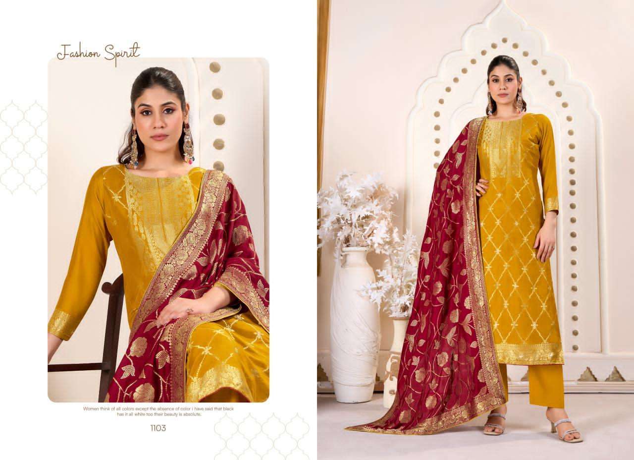 TANISHK LATEST CATALOGUE BENZ 007 PURE MUSLIN JACQUARD DESIGNER SUIT WHOLESALER IN INDIA 2025