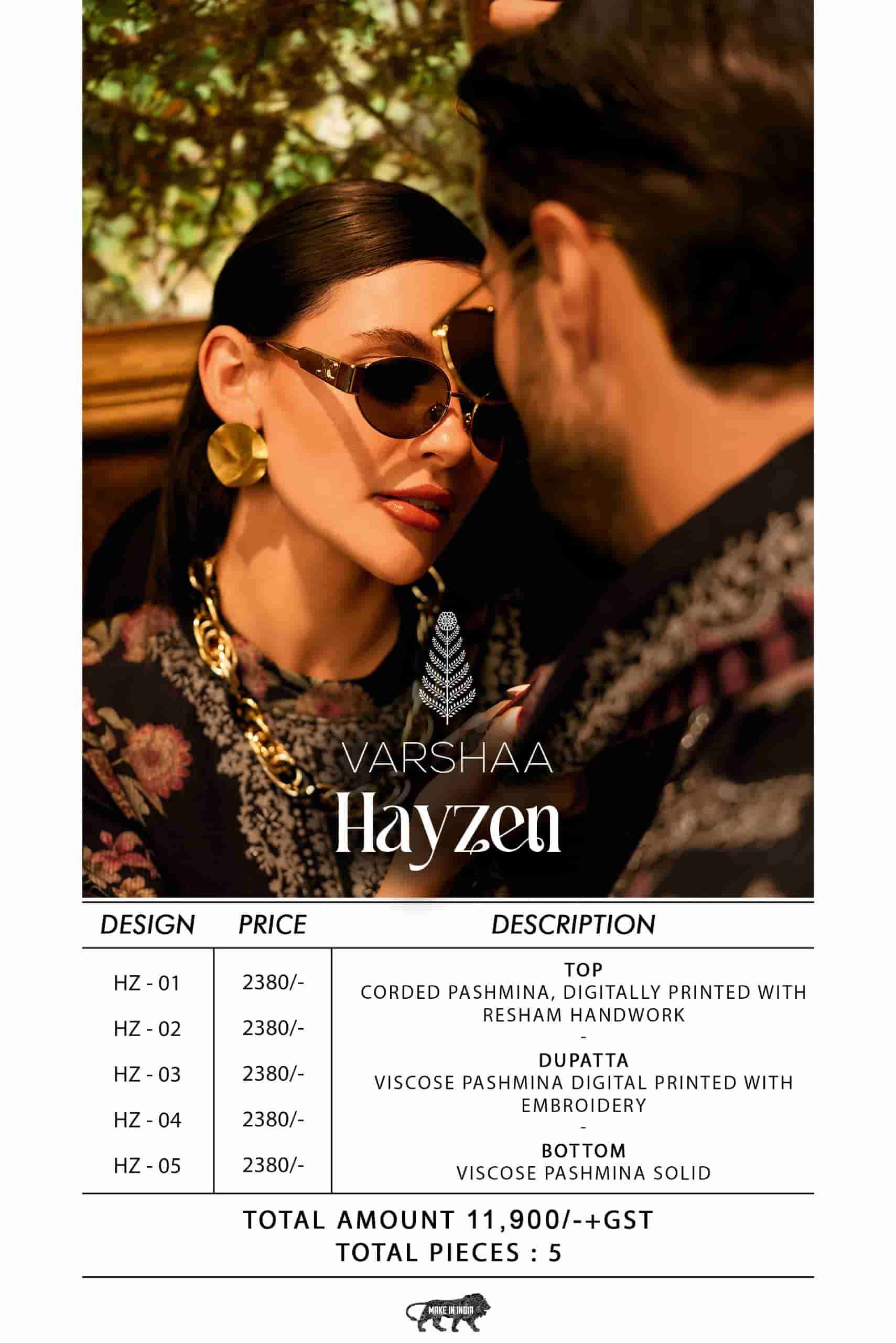 VARSHA HAYZEN DESIGNER WORK PASHMINA LATEST CATALOGUE WHOLESALER IN INDIA 