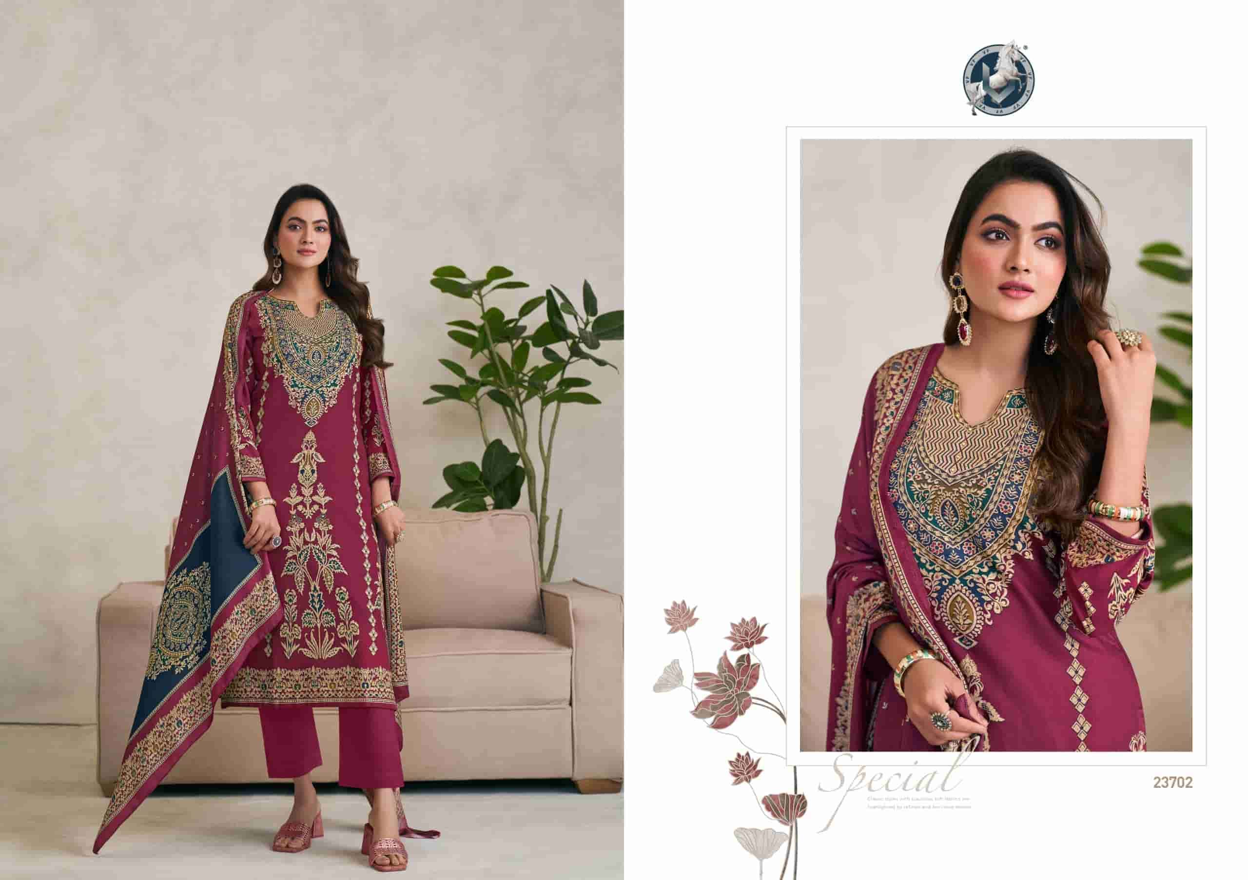 VIVEK FASHION OLIVIA FANCY HANDWORK PASHMINA SUIT CATALOG WHOLESALER IN INDIA 