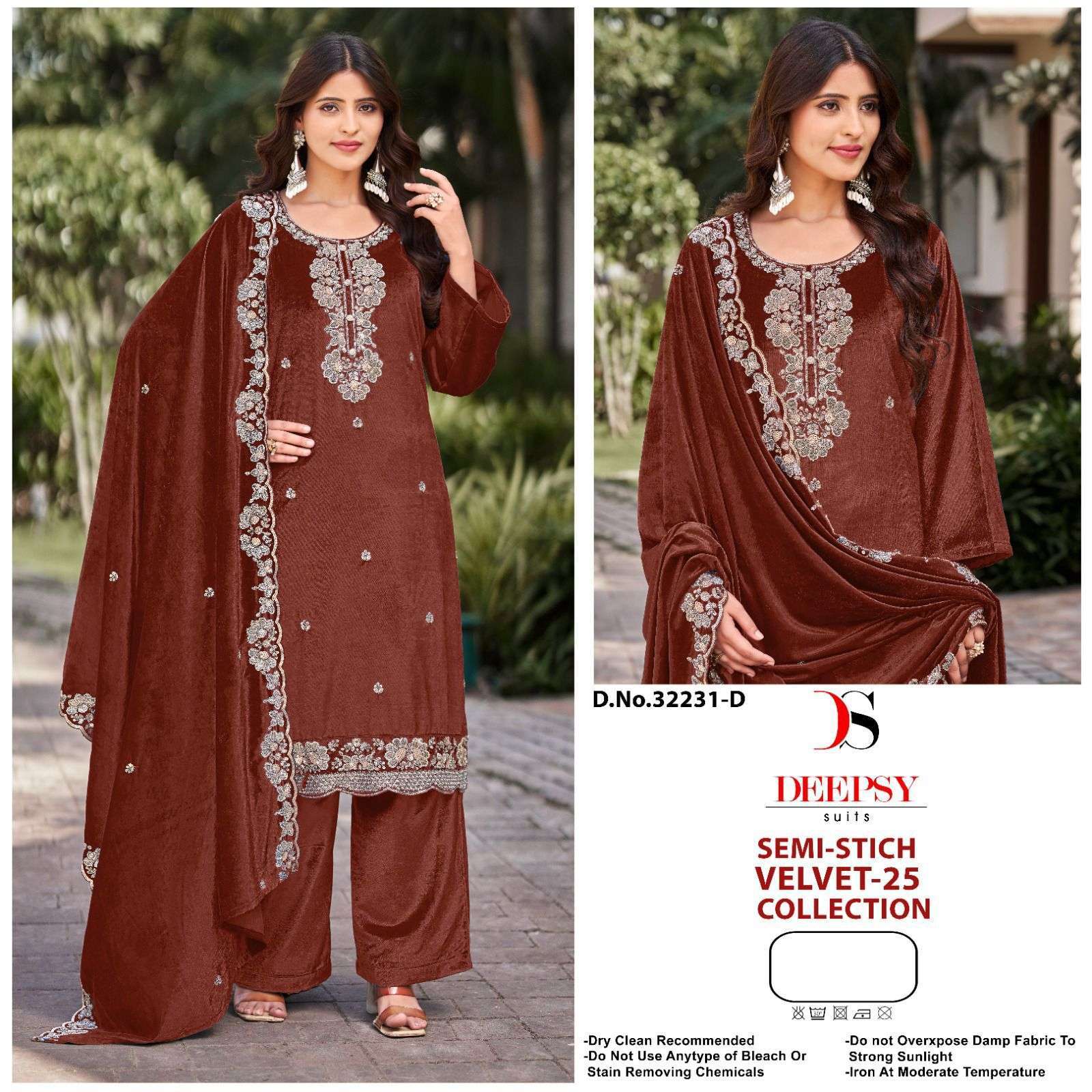 DEEPSY SUIT 32231 COLORS VELVET WITH EMBROIDERY SUIT DRESS COLLECTION 2025