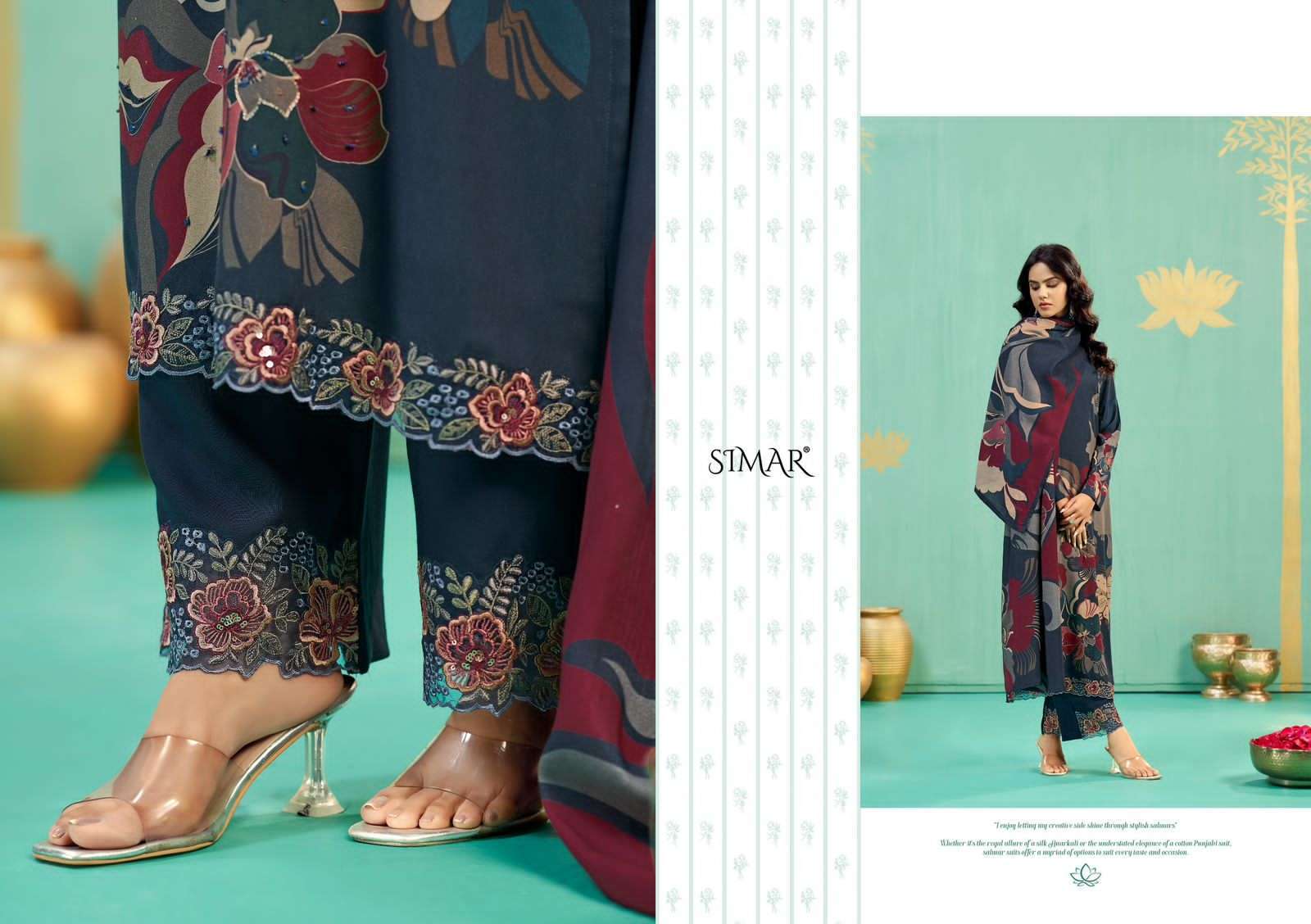 GLOSSY SIMAR PEACOCK PRINTED PASHMINA SUIT CATALOG PASHMINA SUIT EXPORTER 2025