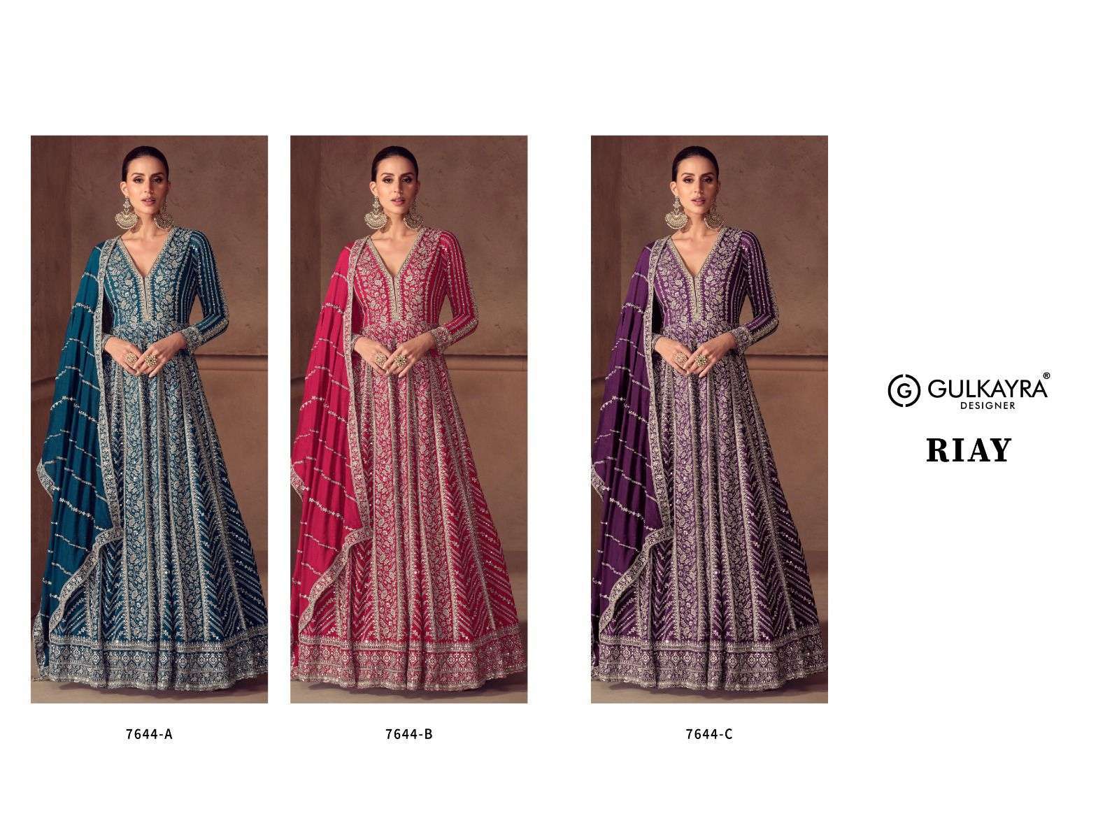 GULKAYRA RIAY 7644 COLORS DESIGNER INDO WESTERN GOWN SUIT WHOLESALER 2025