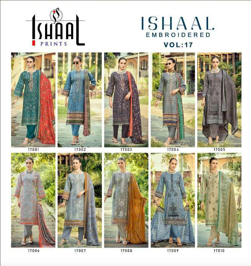 ISHAAL EMBROIDERED VOL 17 PURE LAWN SUIT CATALOGUE BEST RATE 