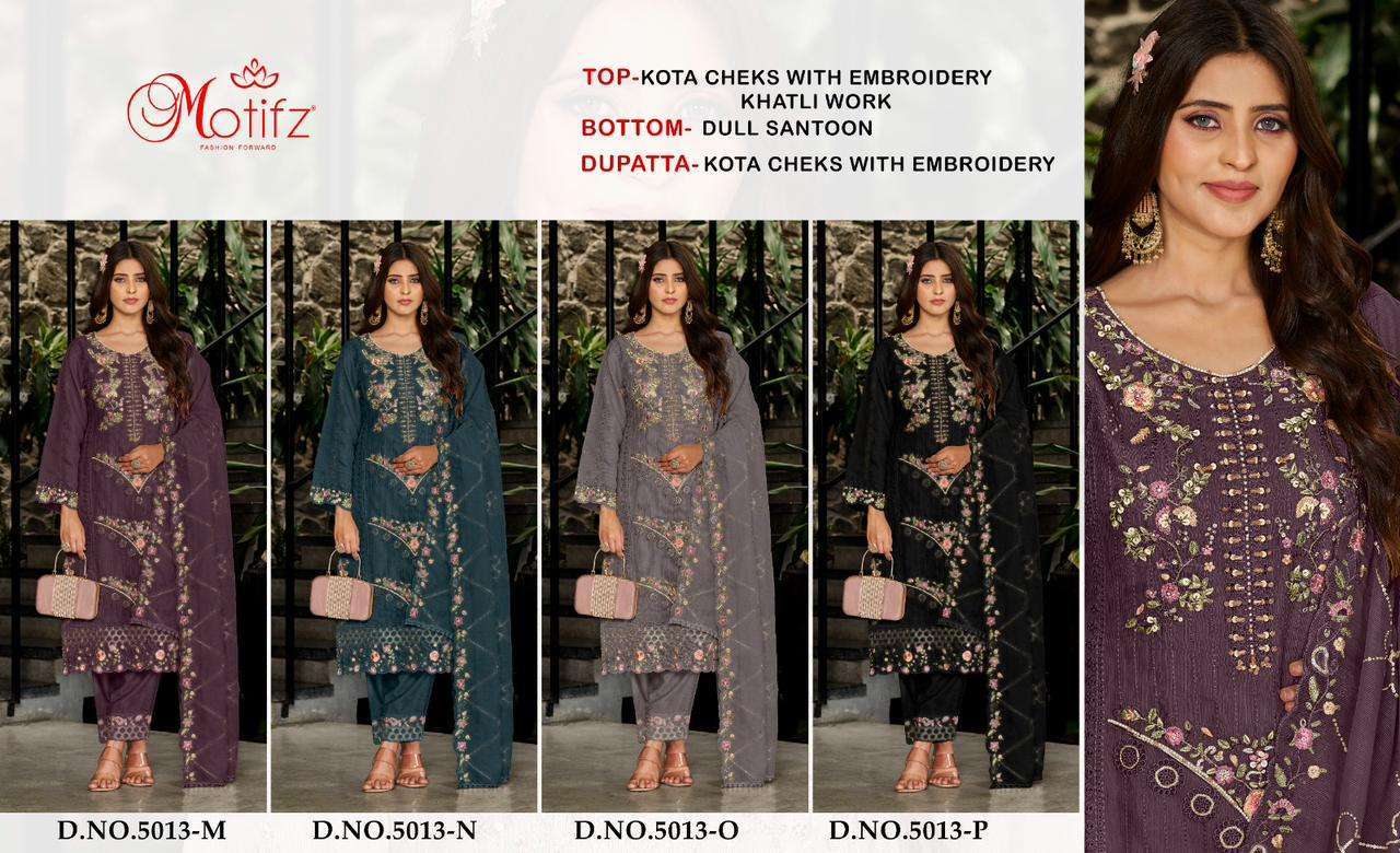 MOTIFZ D 5013 COLORS PAKISTANI KOTA CHEKS EMBROIDERY SUIT WHOLESALER BEST RATE 2025