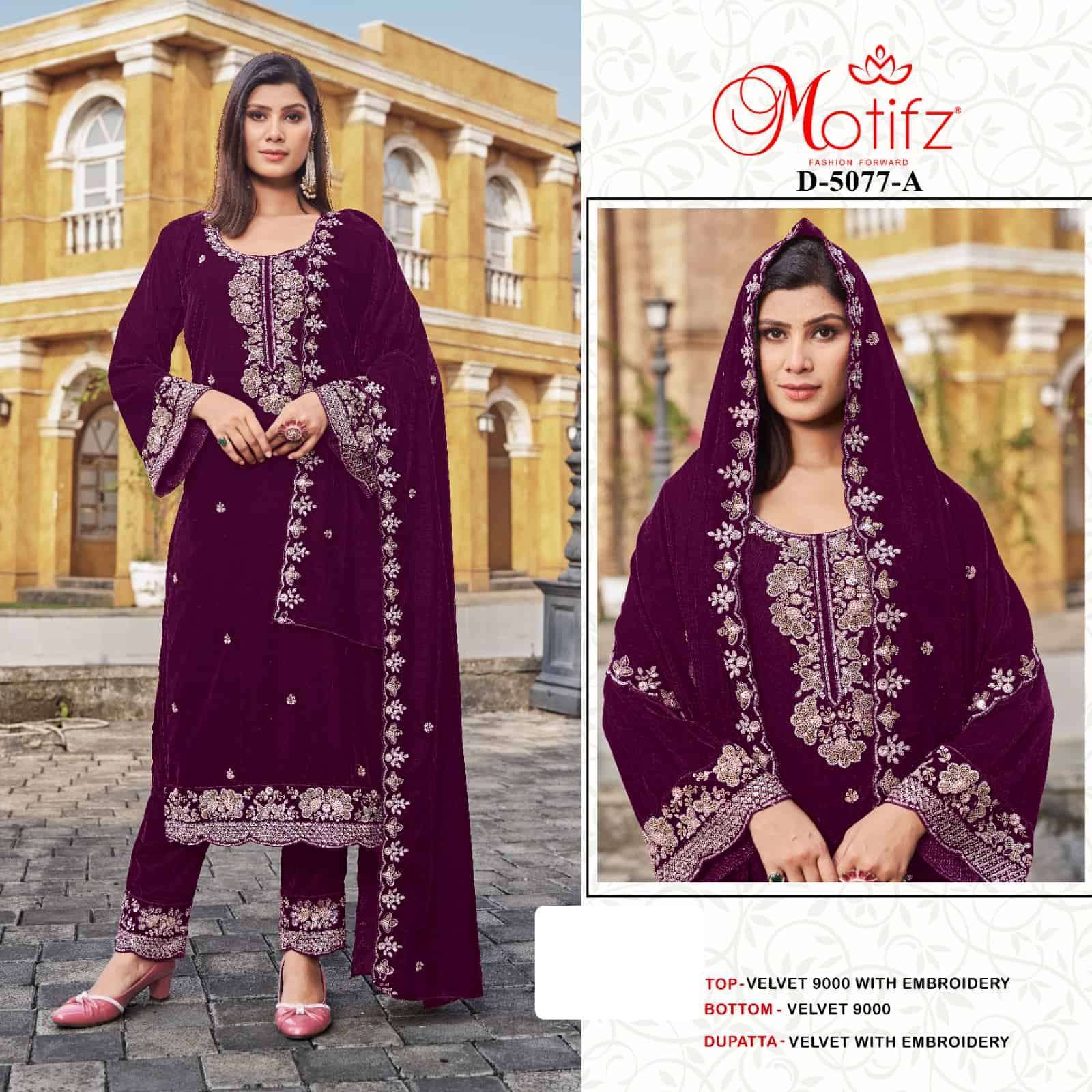 MOTIFZ D 5077 COLORS DESIGNER PAKISTANI VELVET SUIT WHOLESALER 