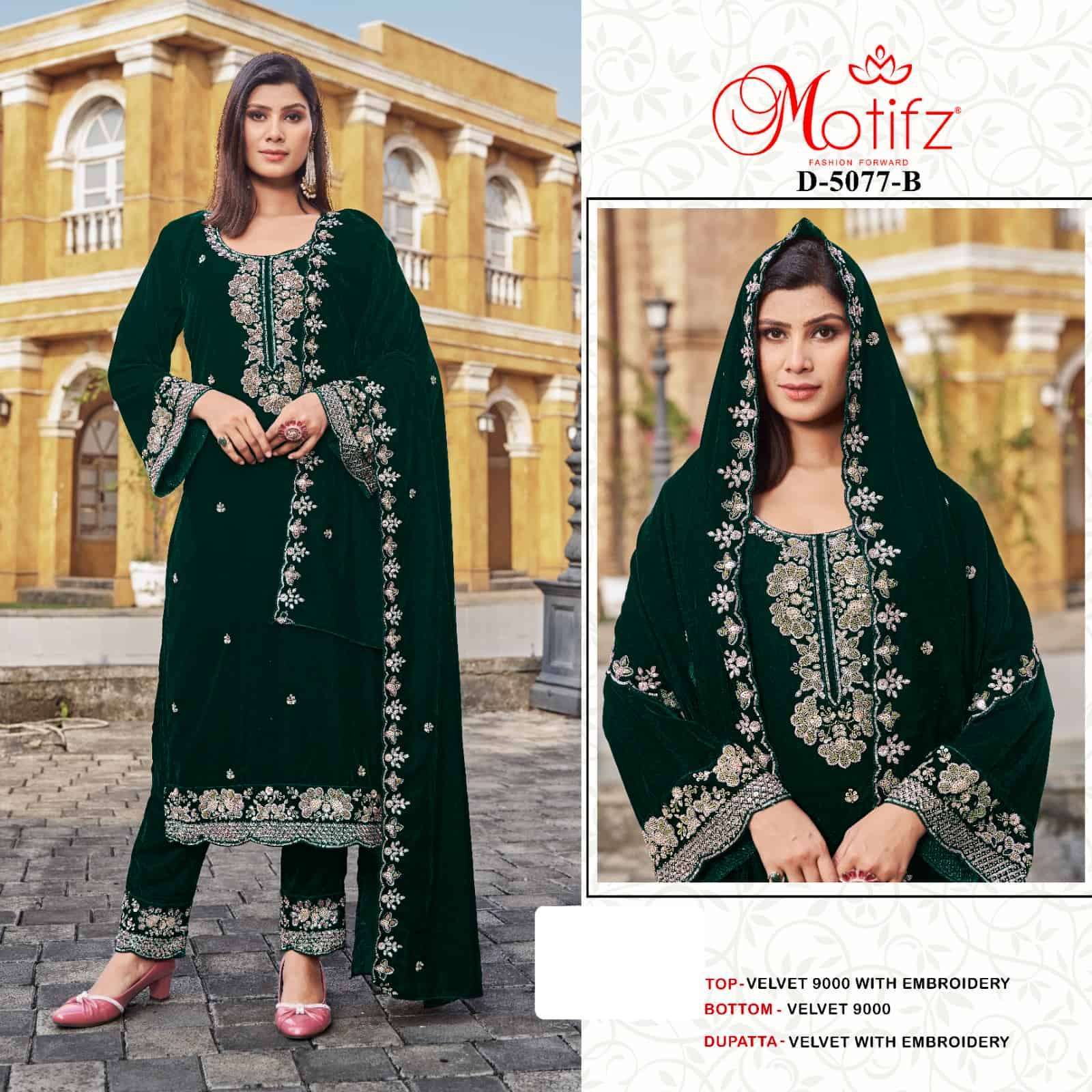 MOTIFZ D 5077 COLORS DESIGNER PAKISTANI VELVET SUIT WHOLESALER 