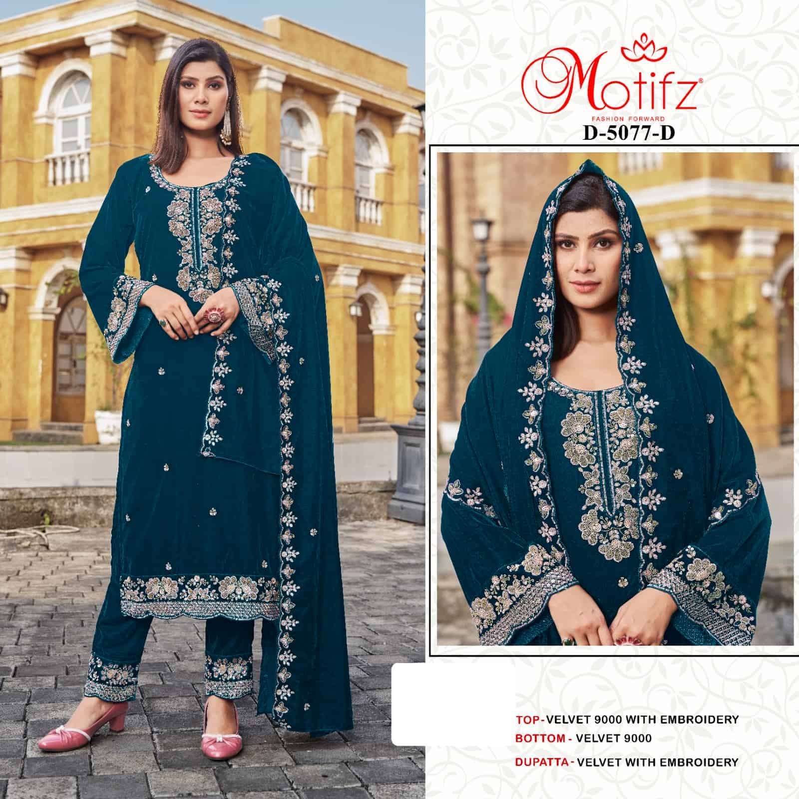 MOTIFZ D 5077 COLORS DESIGNER PAKISTANI VELVET SUIT WHOLESALER 