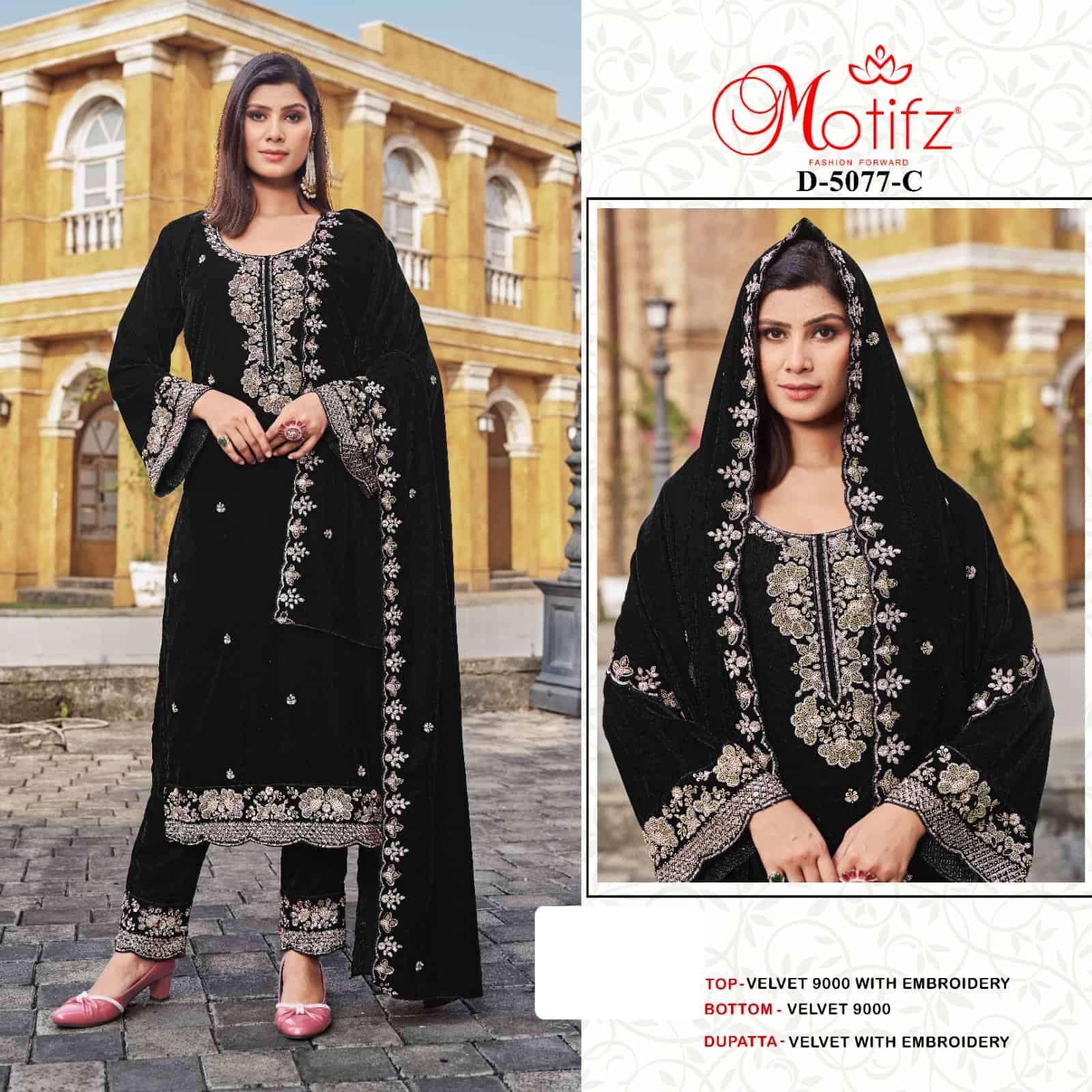 MOTIFZ D 5077 COLORS DESIGNER PAKISTANI VELVET SUIT WHOLESALER 